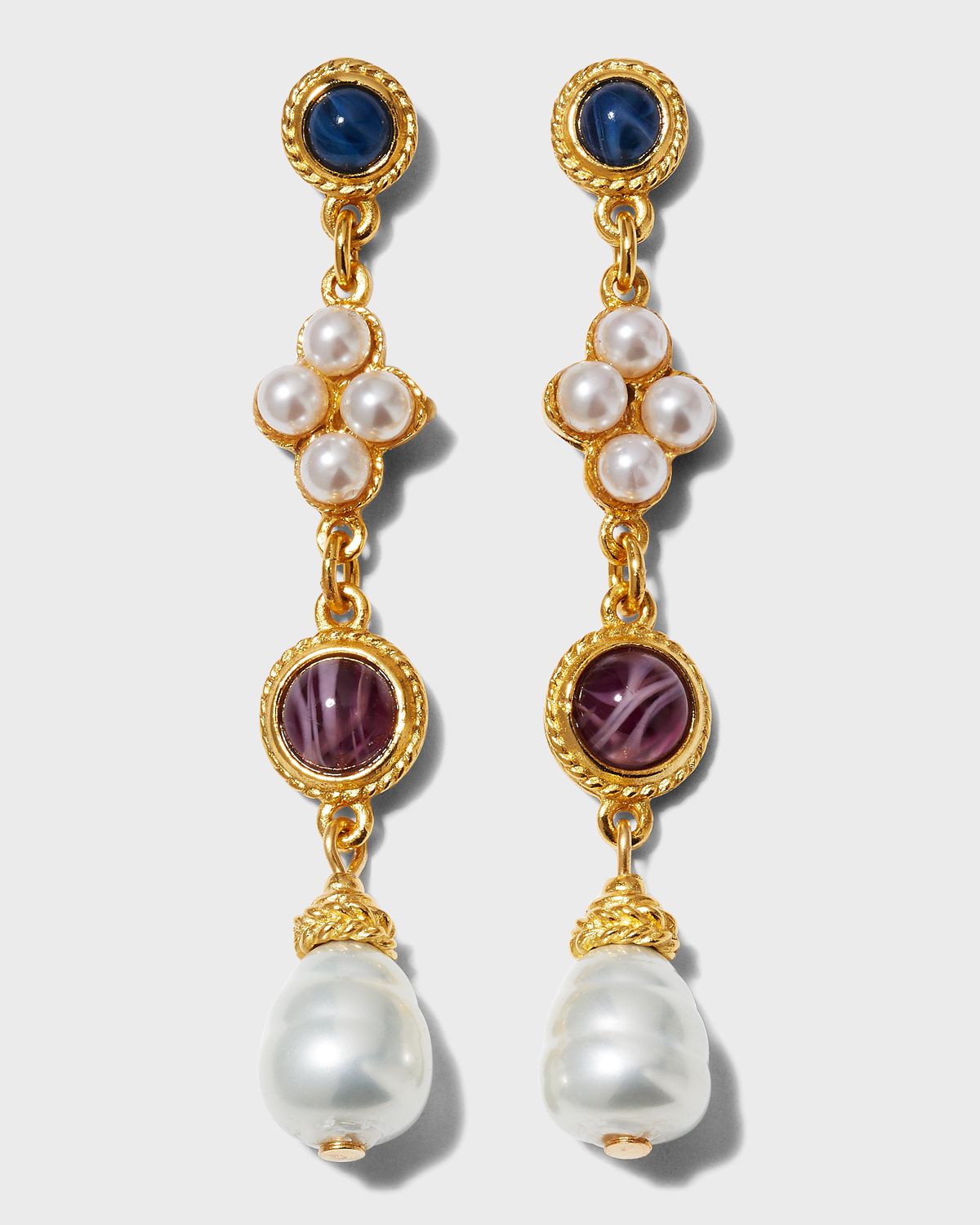 Ben-Amun Multi-Stone Pearly Drop Post Earrings