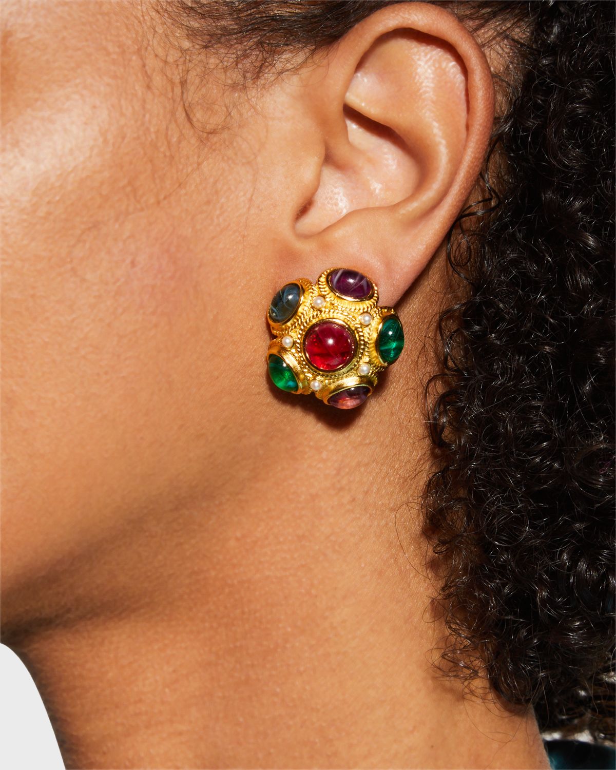 Ben-Amun Multi-Stone Gold Clip-On Earrings