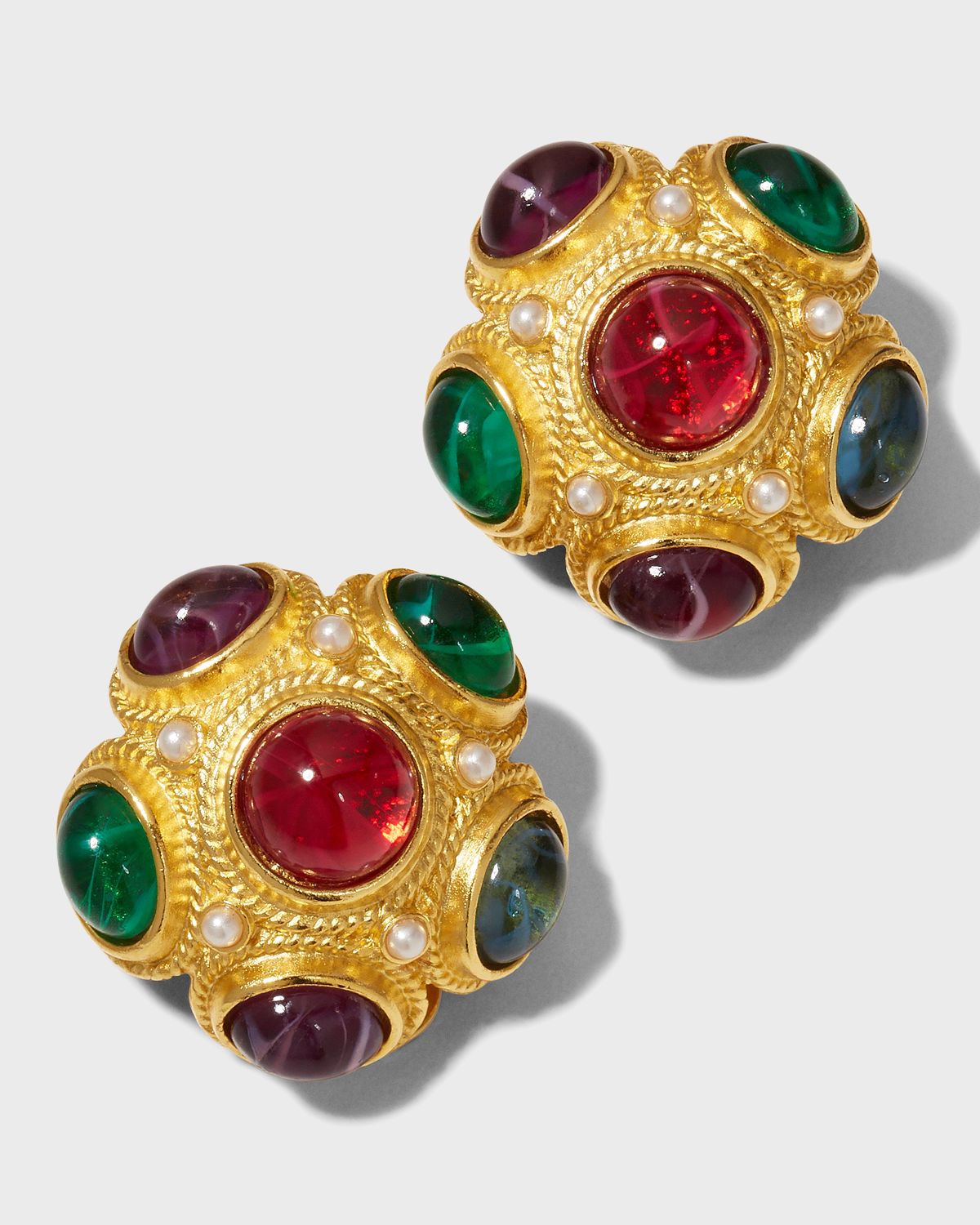 Ben-Amun Multi-Stone Gold Clip-On Earrings