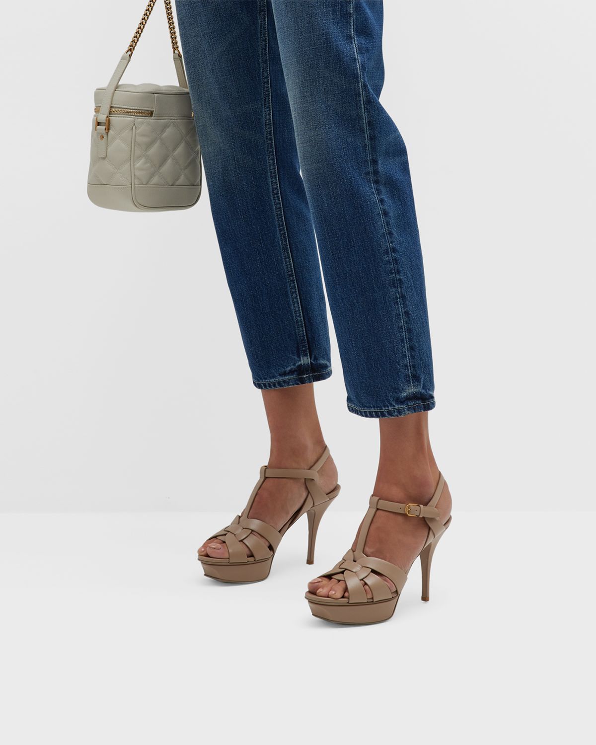 Saint Laurent Tribute Leather T-Strap Platform Sandals