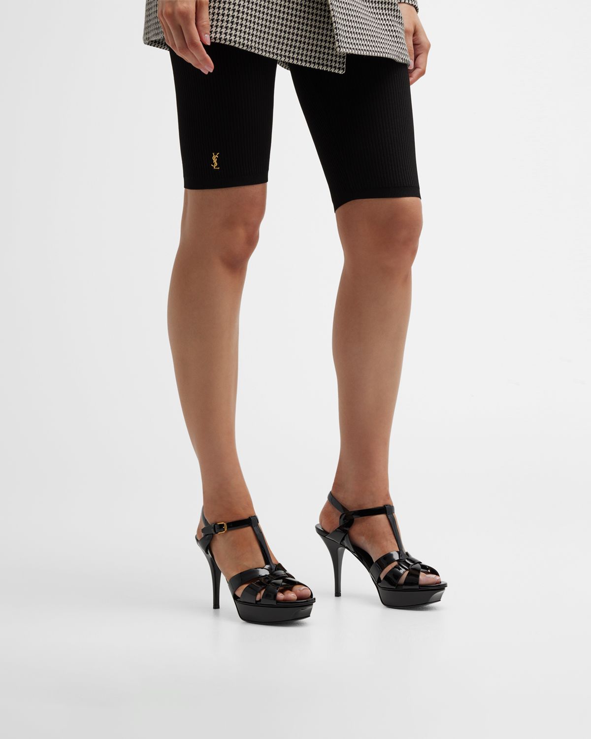 Saint Laurent Tribute Patent T-Strap Platform Sandals