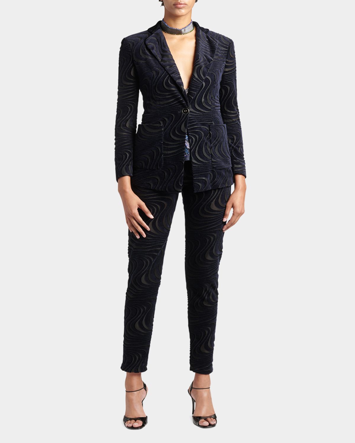 Giorgio Armani Swirl Jacquard Jersey Single-Breasted Blazer Jacket