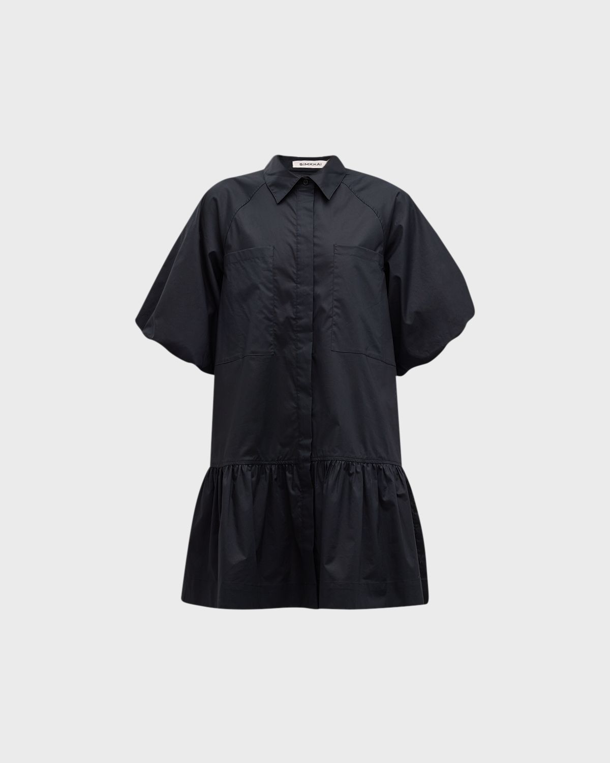 SIMKHAI Chrissy Puff-Sleeve Cotton Poplin Mini Shirtdress