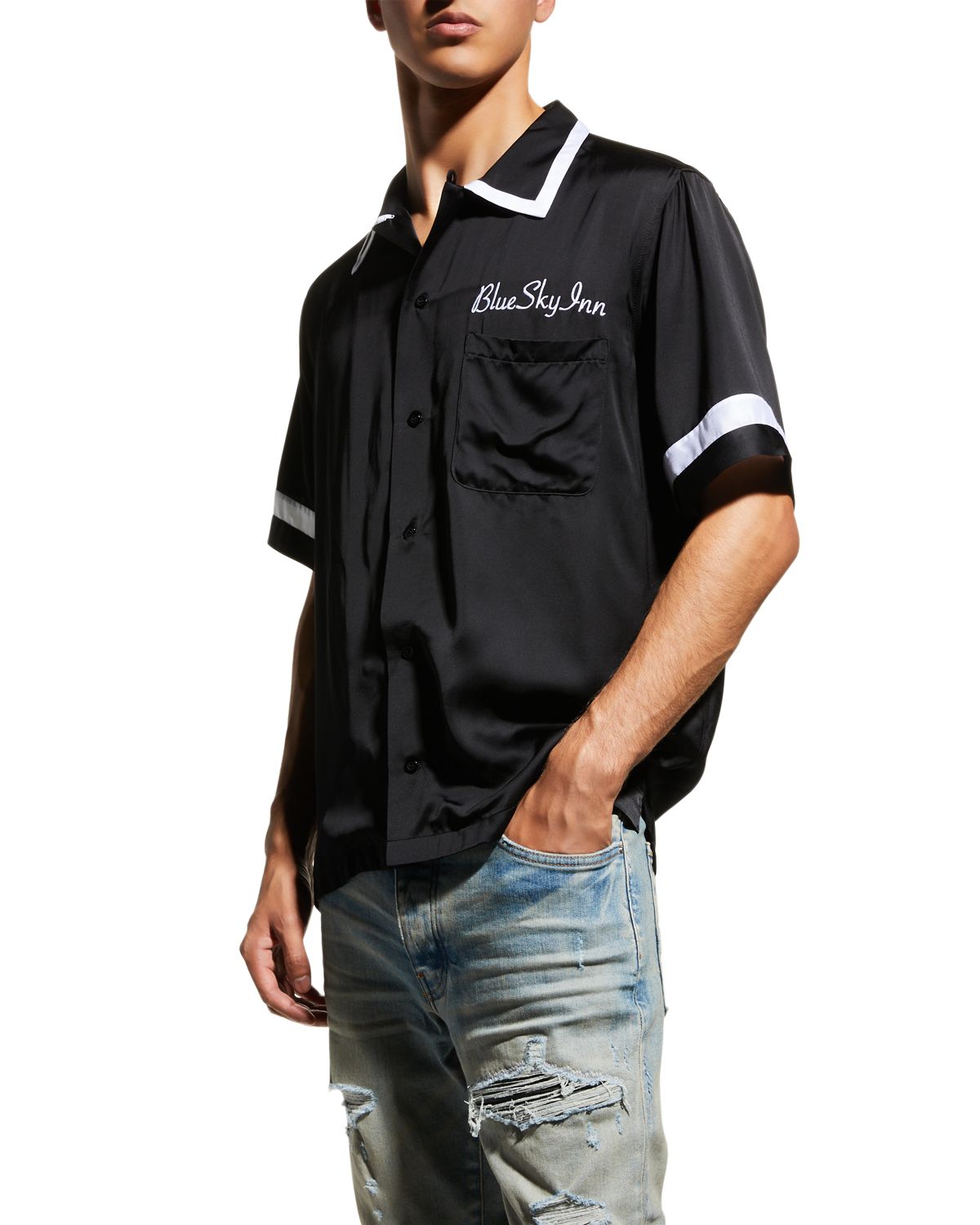 Blue Sky Inn Men 's Waiter Contrast-Trim Camp Shirt