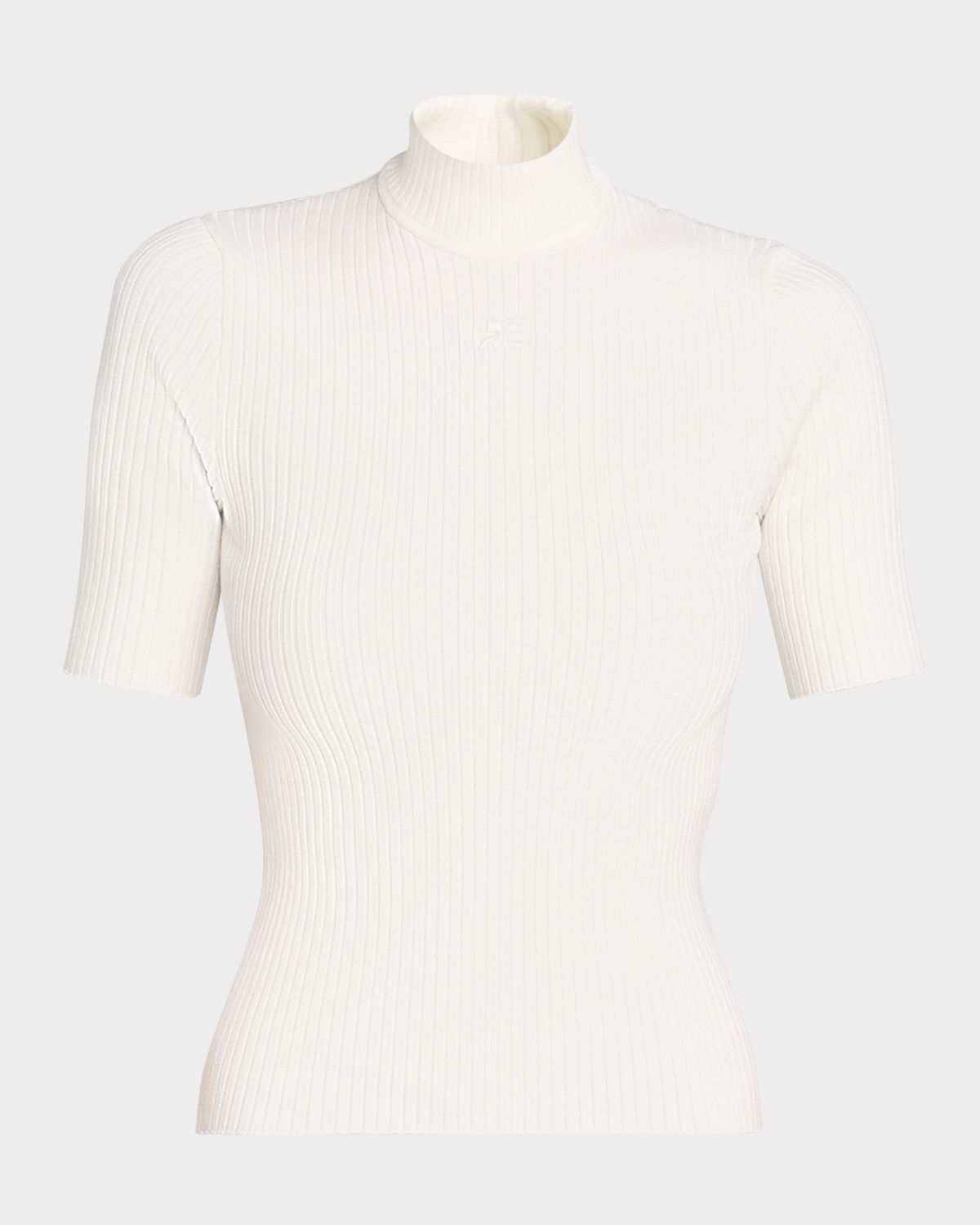 Courreges Mock-Neck Short-Sleeve Rib Pullover