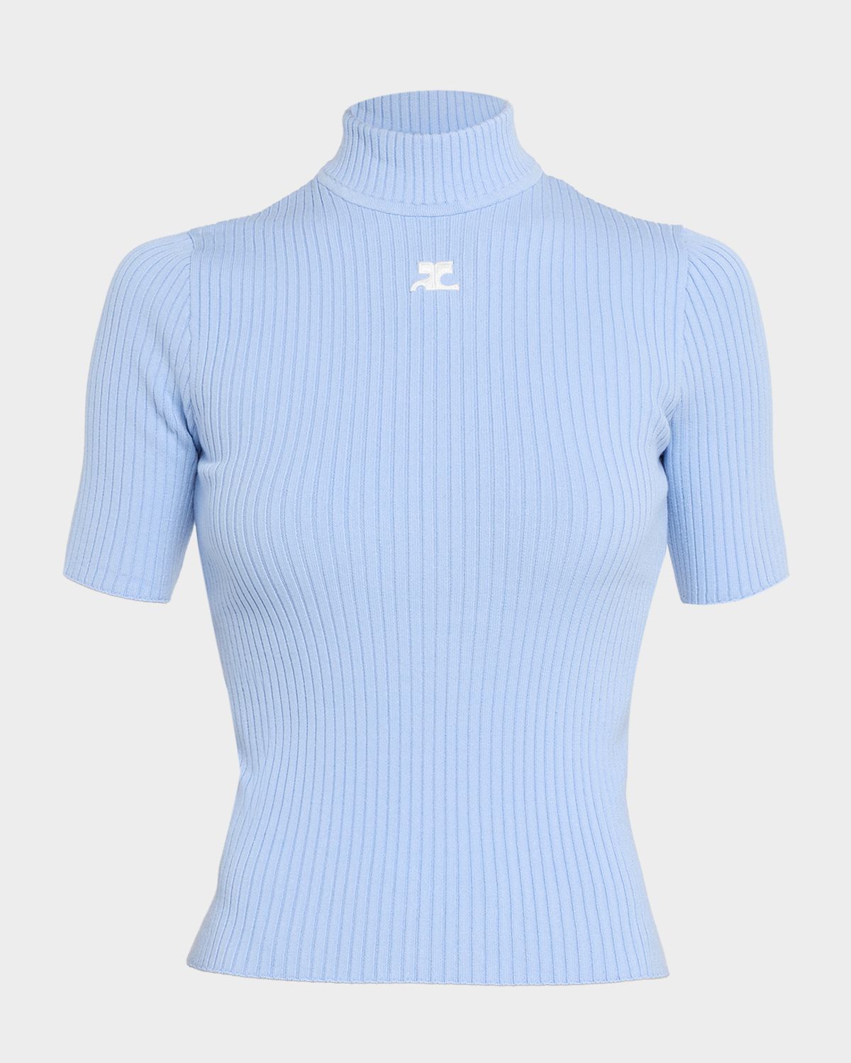 Courreges Mock-Neck Short-Sleeve Rib Pullover