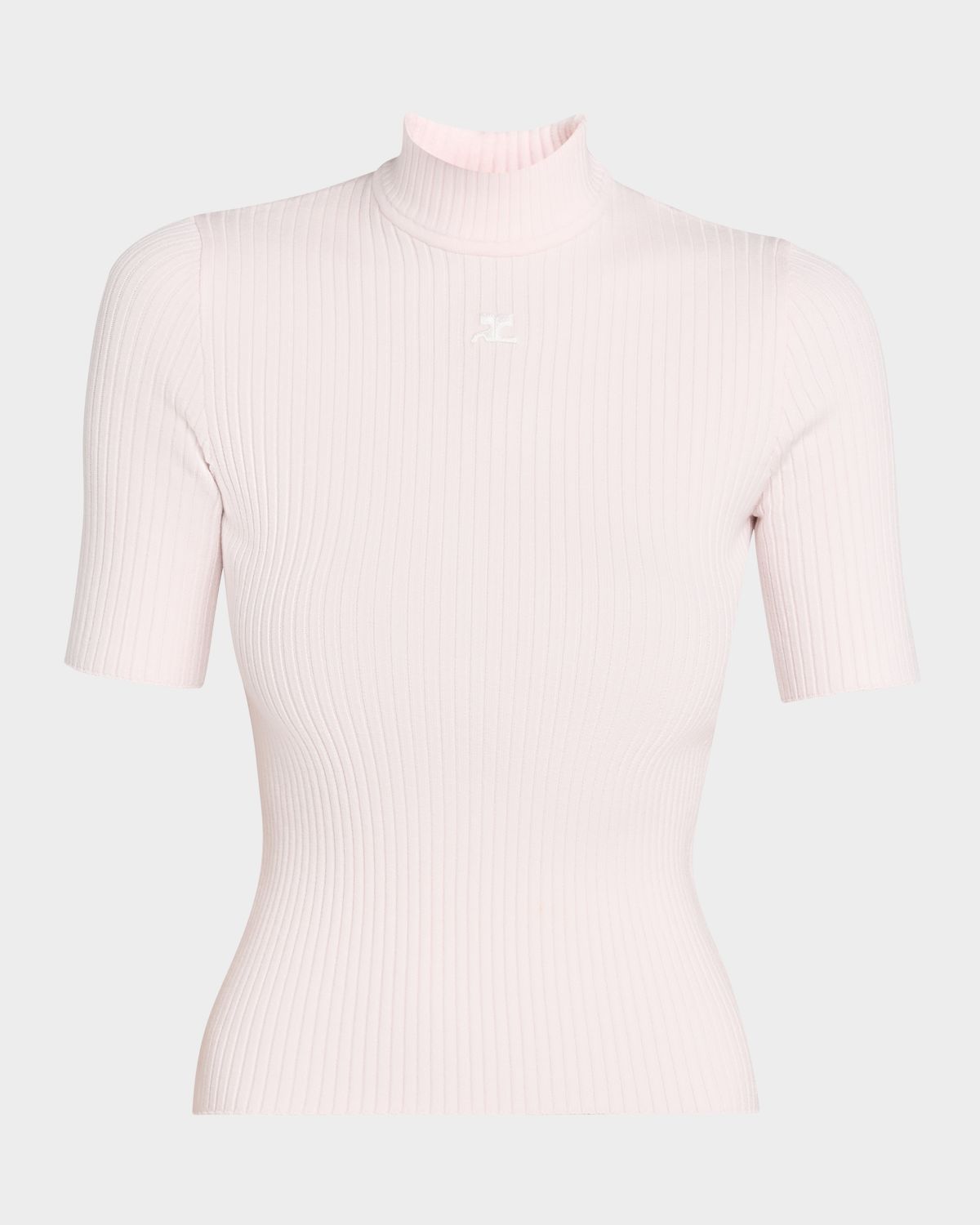 Courreges Mock-Neck Short-Sleeve Rib Pullover