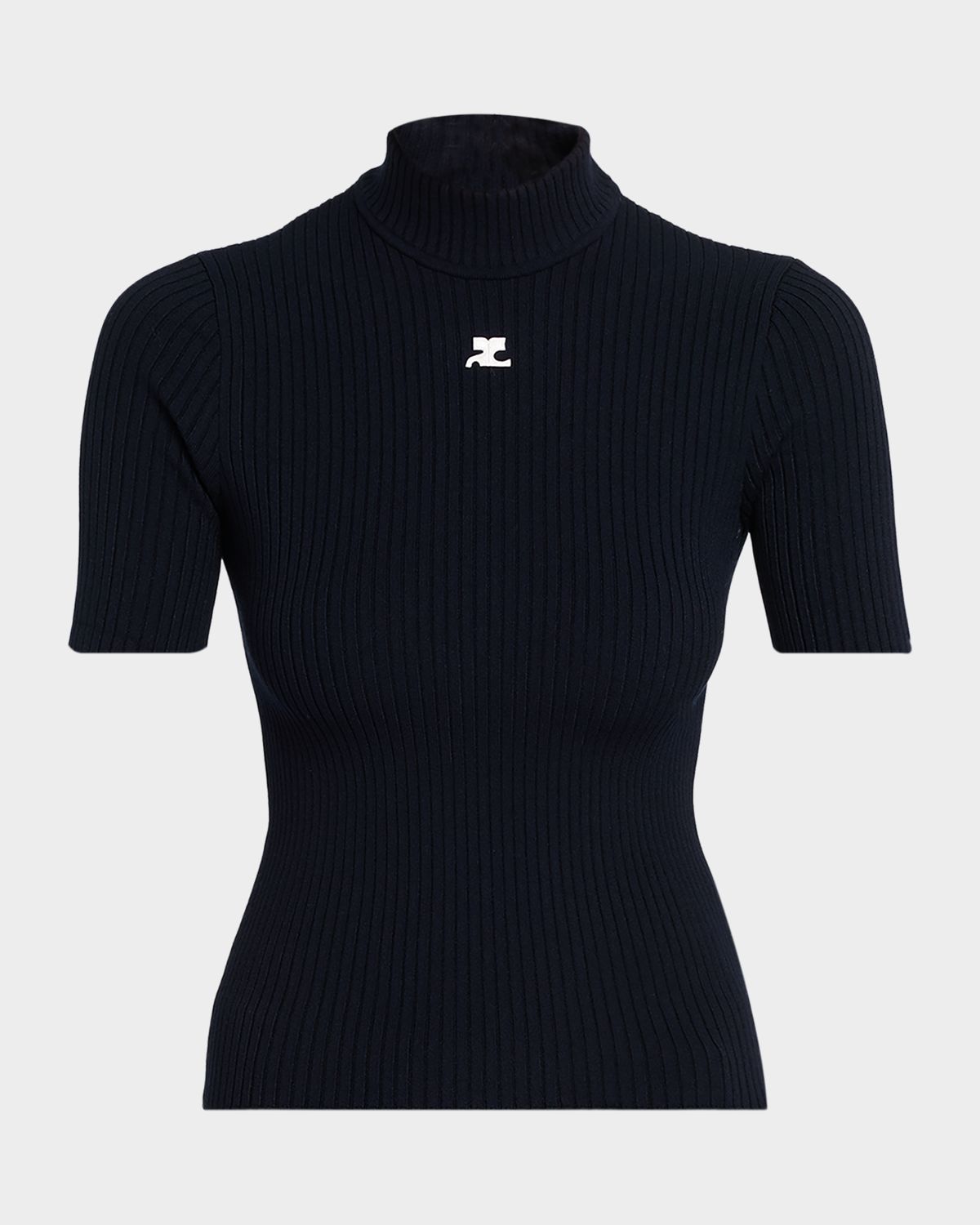 Courreges Mock-Neck Short-Sleeve Rib Pullover