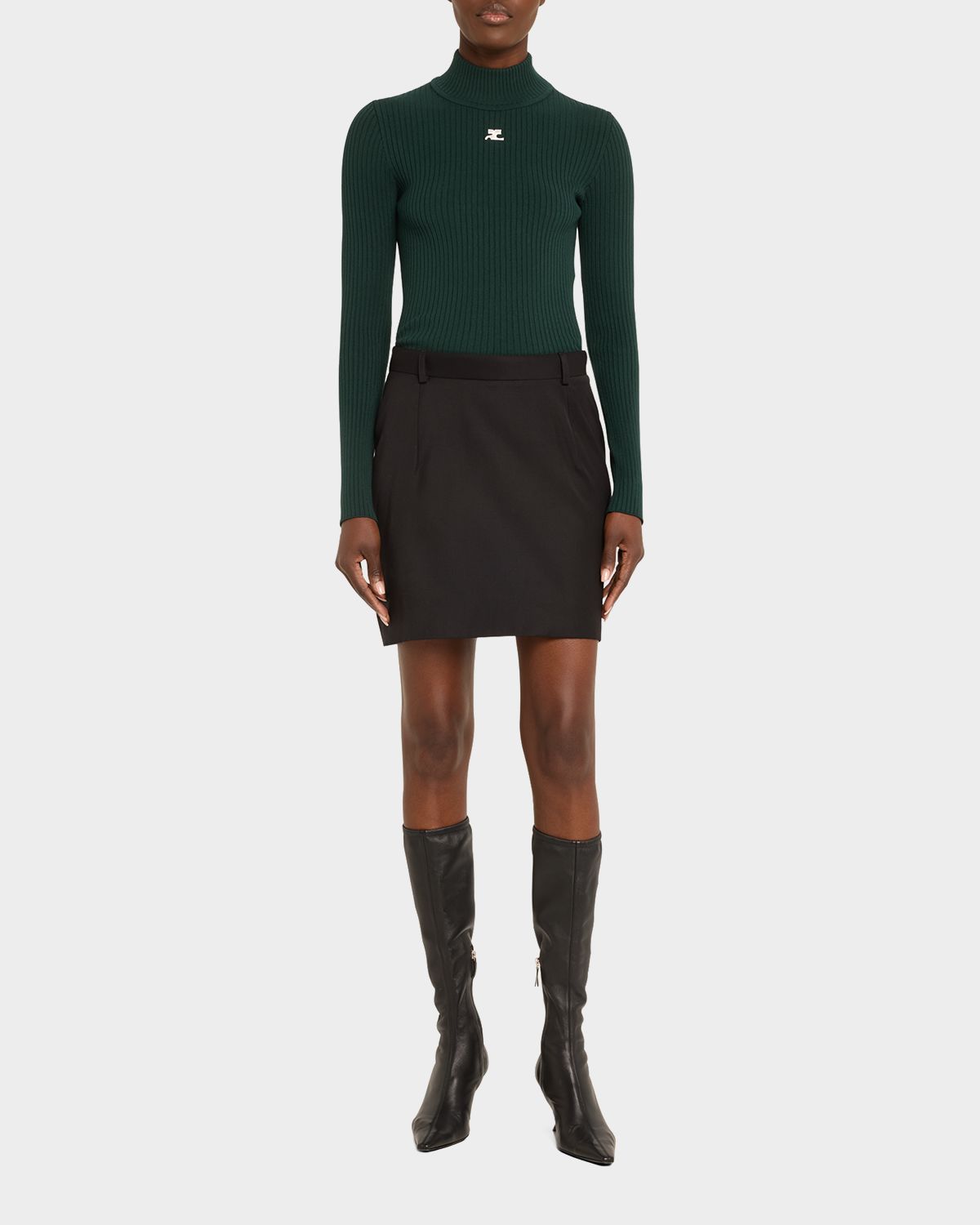 Courreges Turtleneck Long-Sleeve Rib Sweater