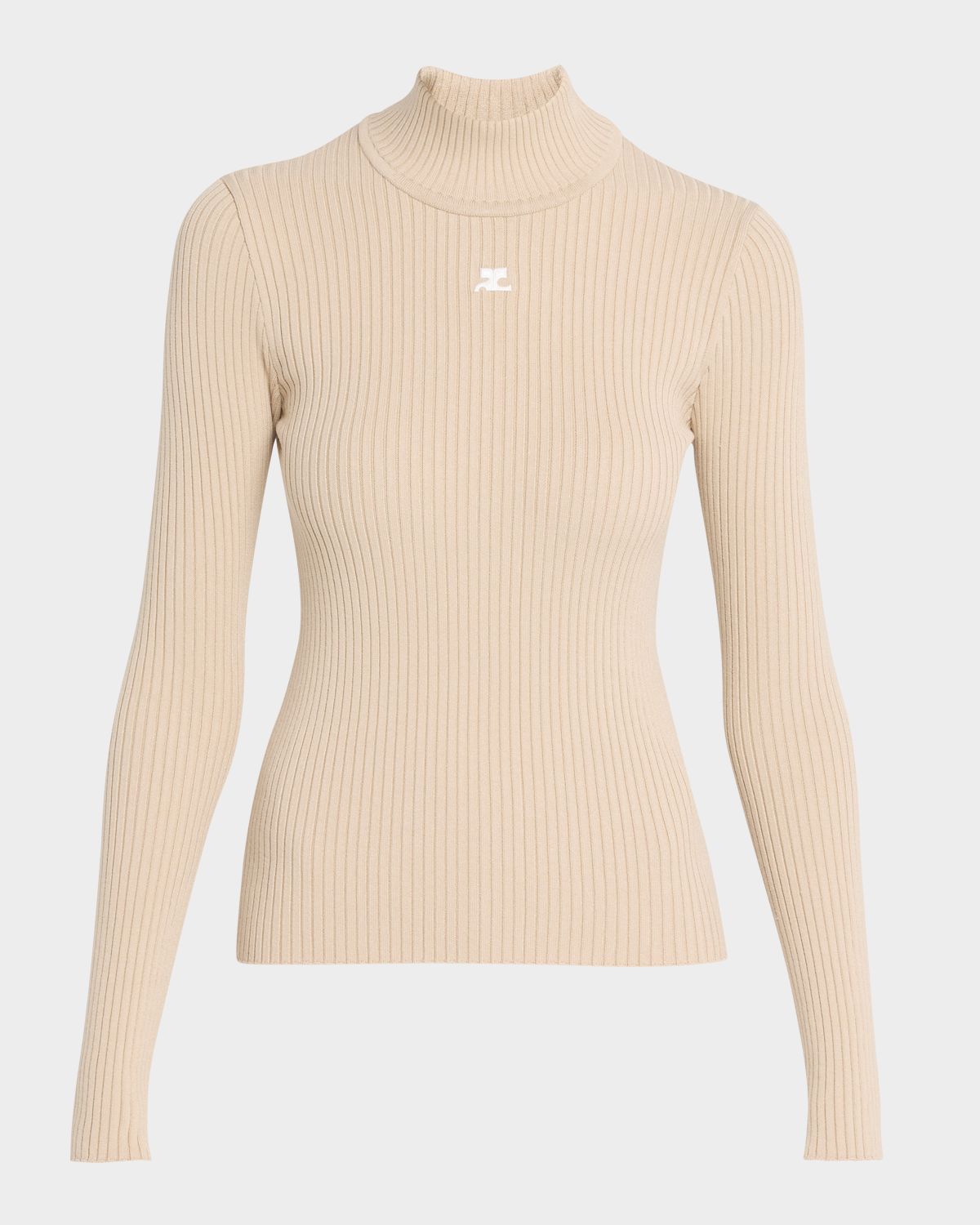 Courreges Turtleneck Long-Sleeve Rib Sweater