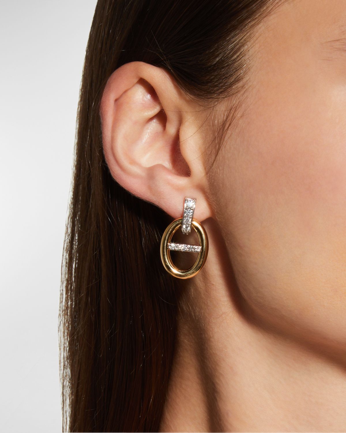 Leo Pizzo Yellow Gold and White Gold Oval-Drop Diamond Earrings