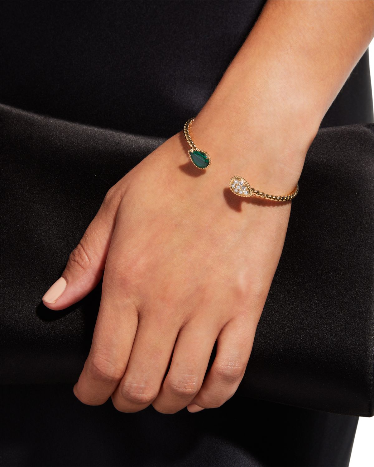 Boucheron Serpent Bohème 18K Yellow Gold 2-Motif Malachite & Diamond Bracelet