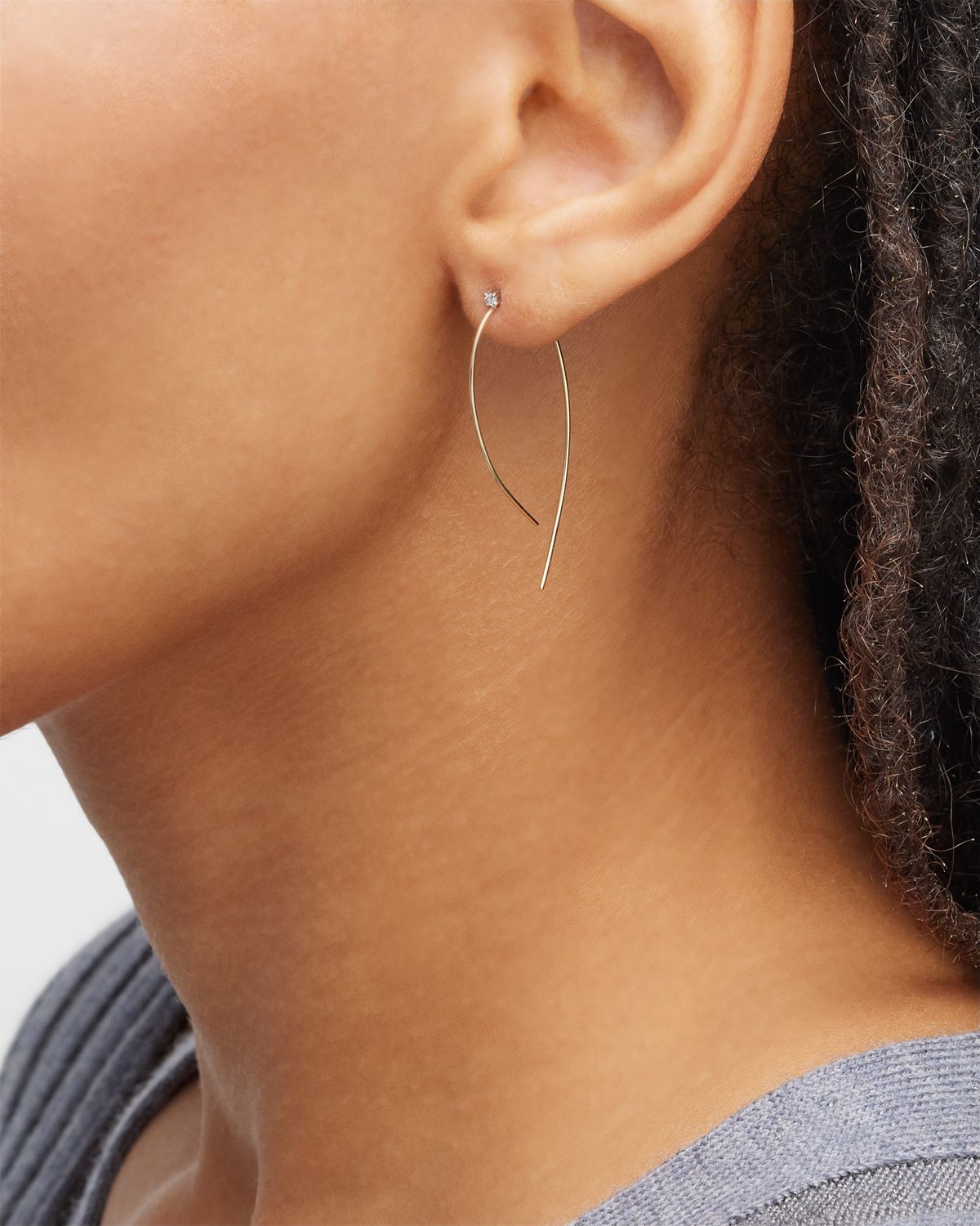 LANA 14K Gold Mini Wire Hooked On Hoop Earrings with Diamonds, 38mm