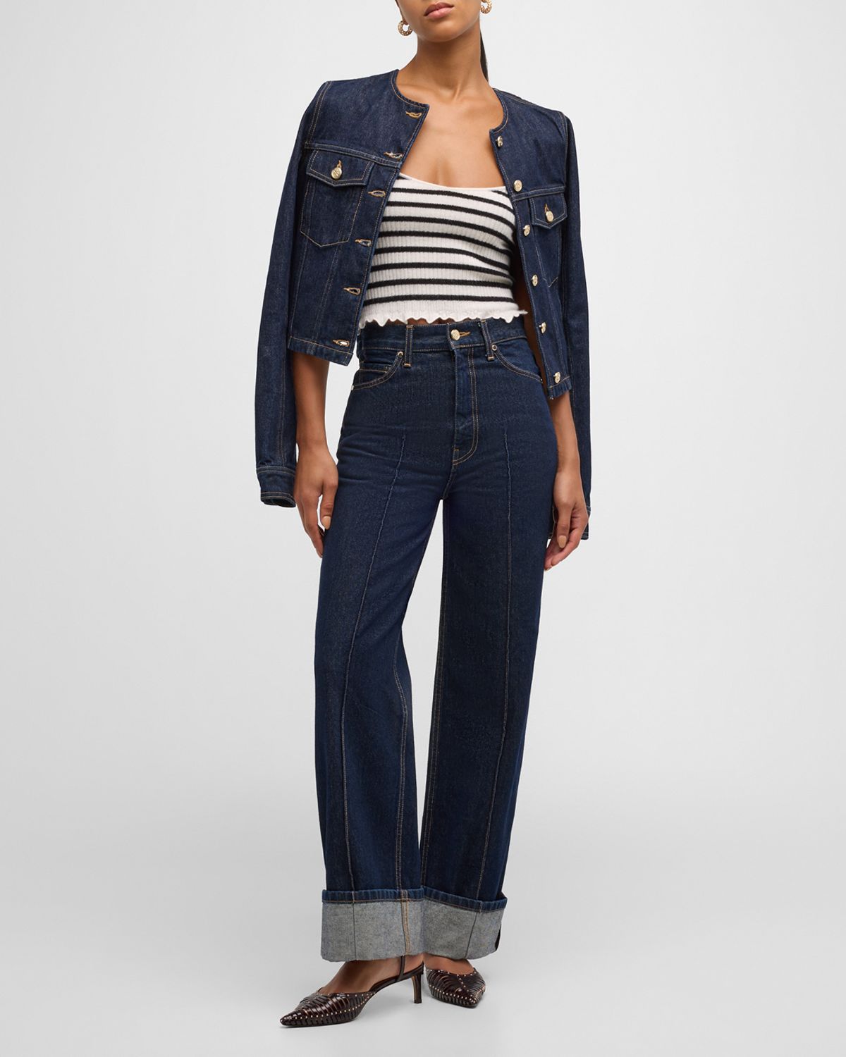 Ulla Johnson The Genevieve Topstitched Wide-Leg Denim Jeans