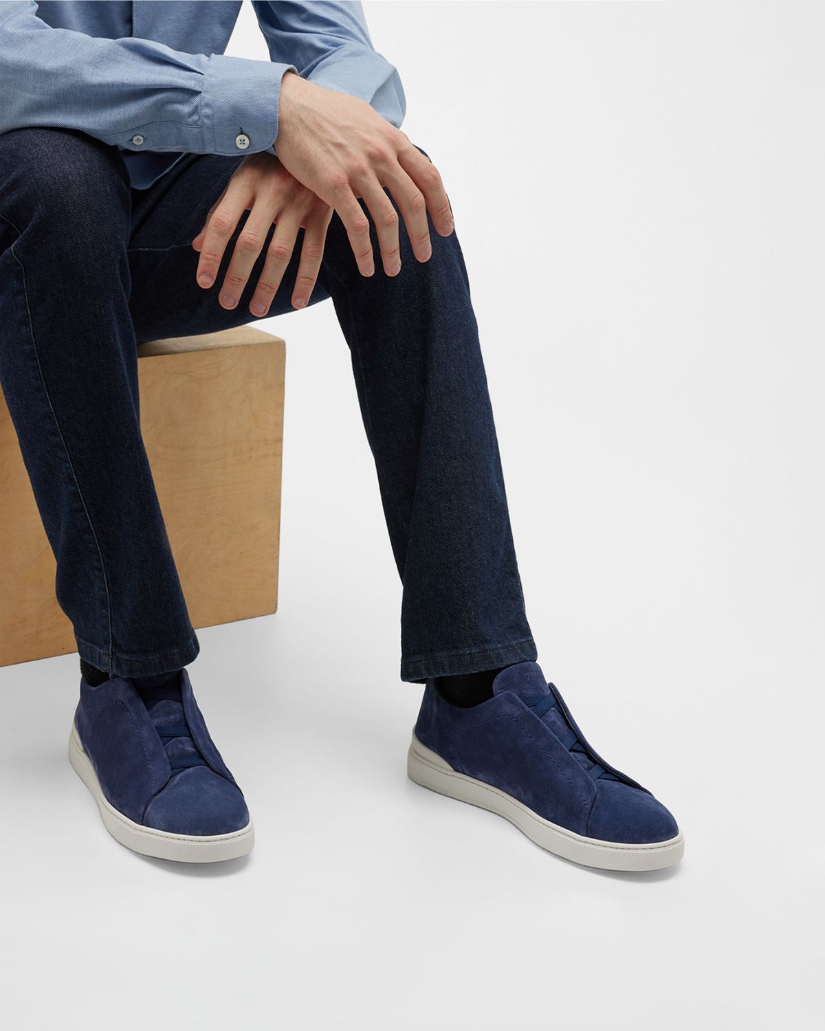 ZEGNA Men's Triple Stitch Suede Sneakers