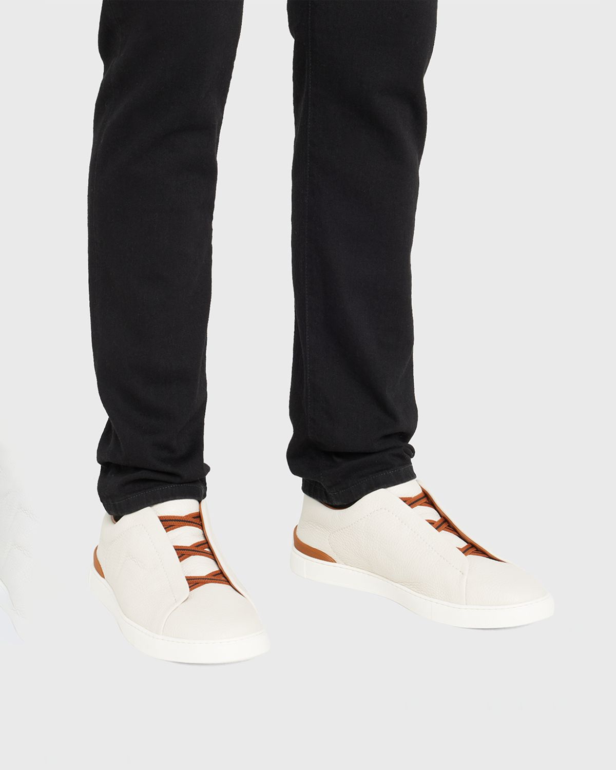 ZEGNA Men 's Triple Stitch Deerskin Leather Sneakers