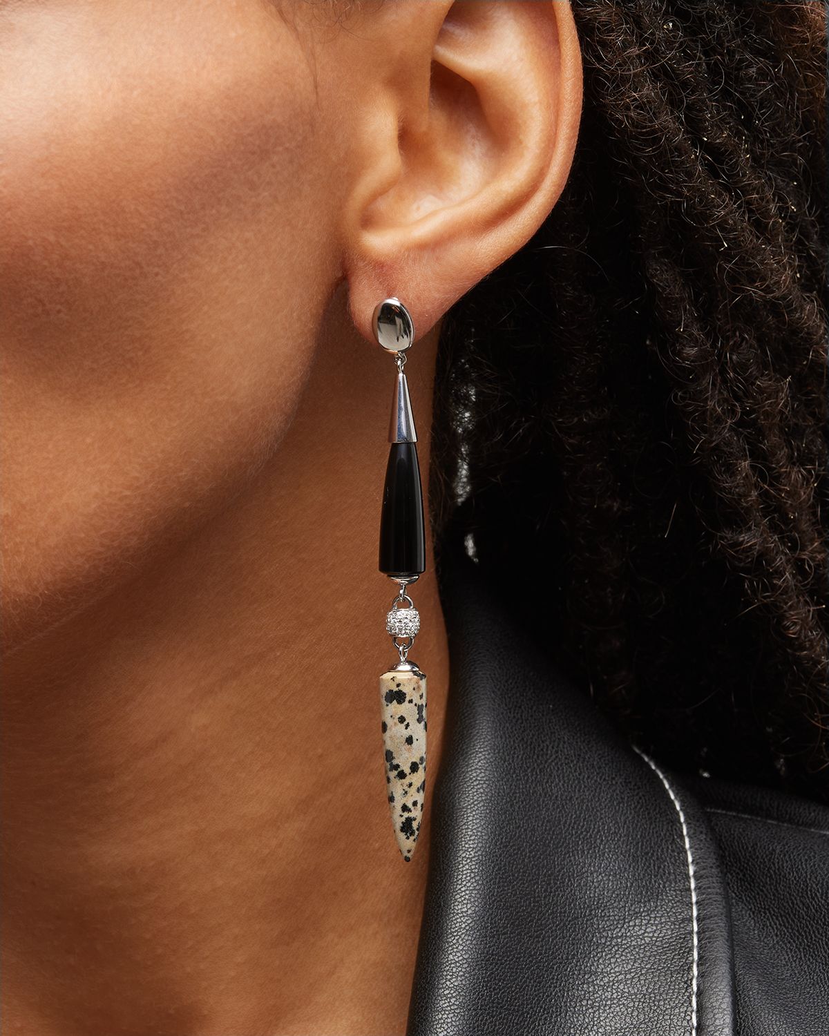 Sanalitro 18K White Gold Look at Me Earrings with Onyx, Jasper and Diamonds