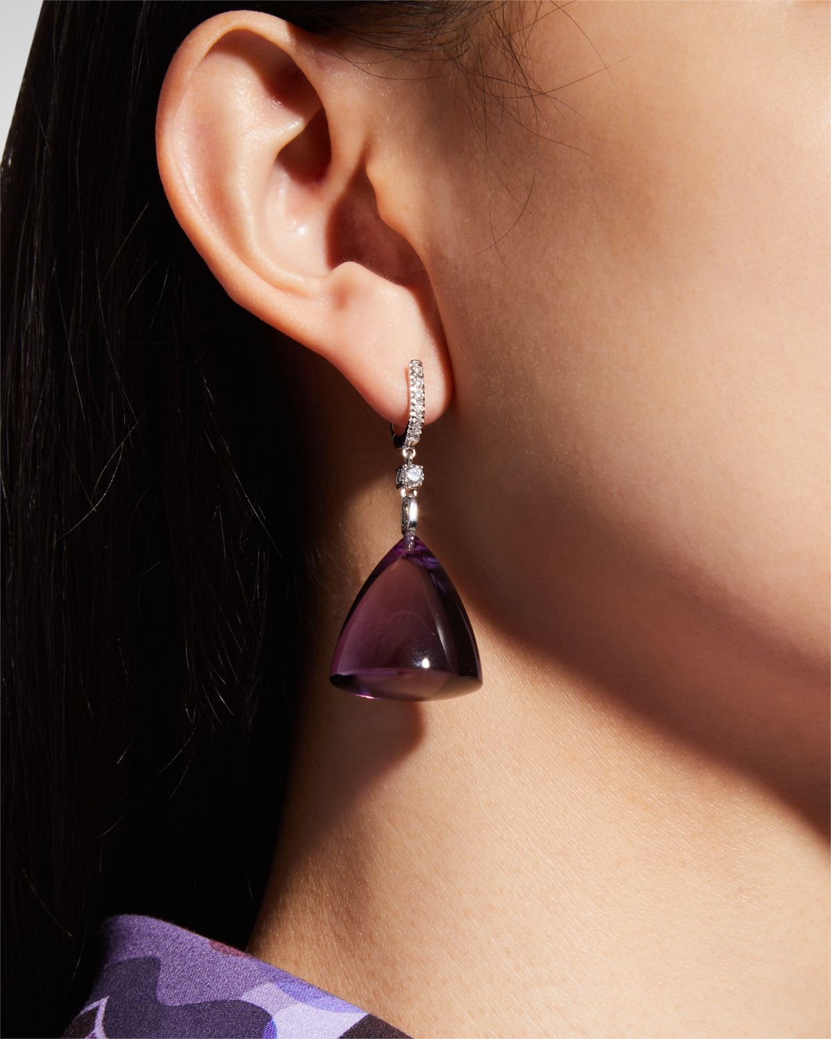 Sanalitro 18K White Gold Renaissance Earrings with Amethyst and Diamonds