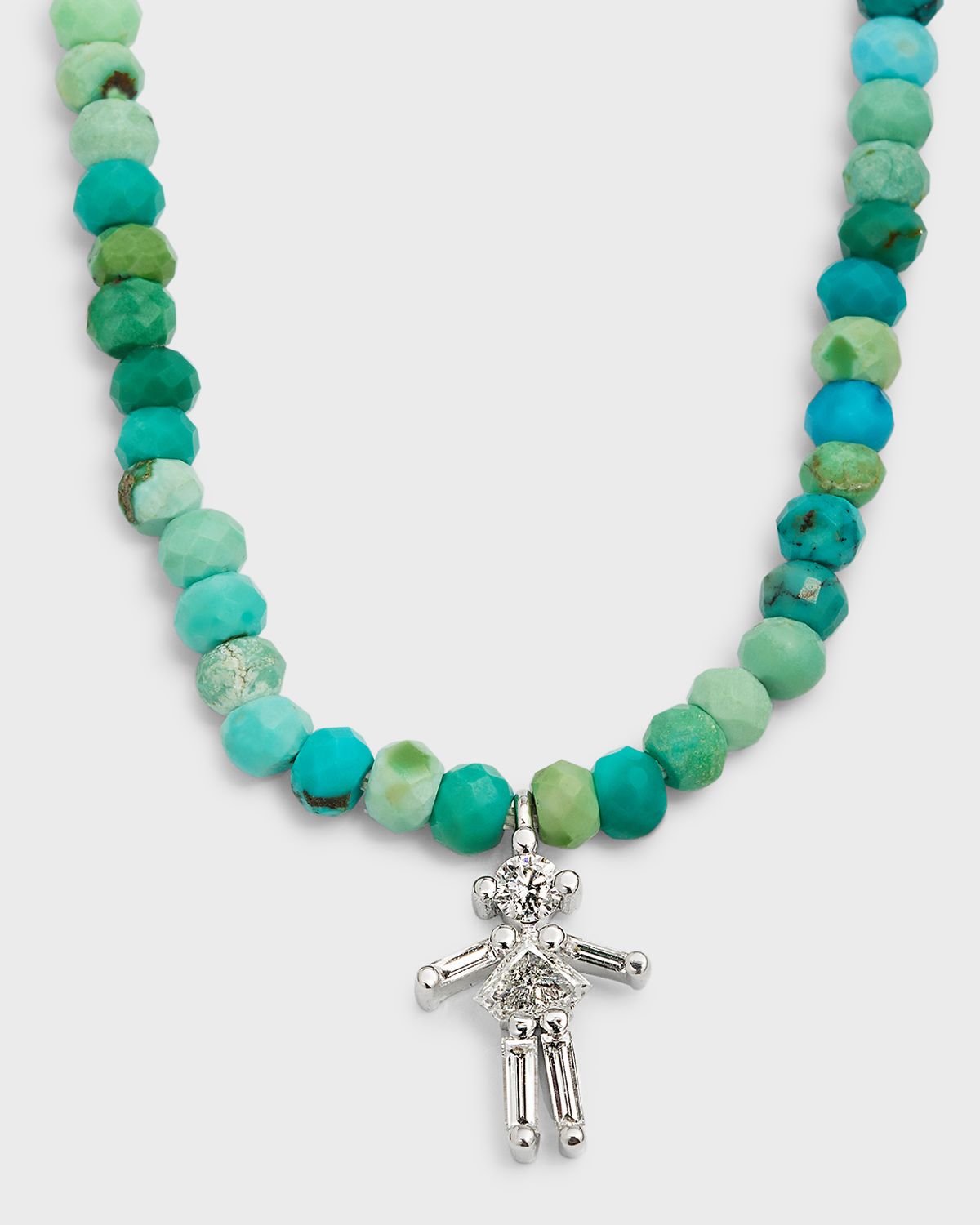 LITTLE ONES PARIS 18K White Gold and Diamonds Girl Turquoise Beaded Necklace