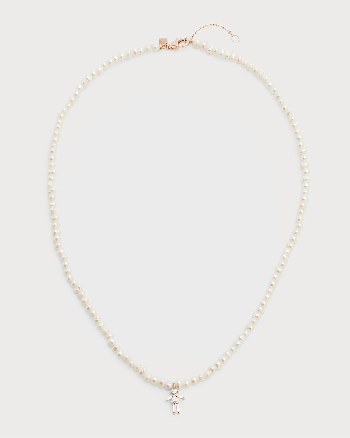 LITTLE ONES PARIS Rose Gold Diamond Girl and Pearl Necklace