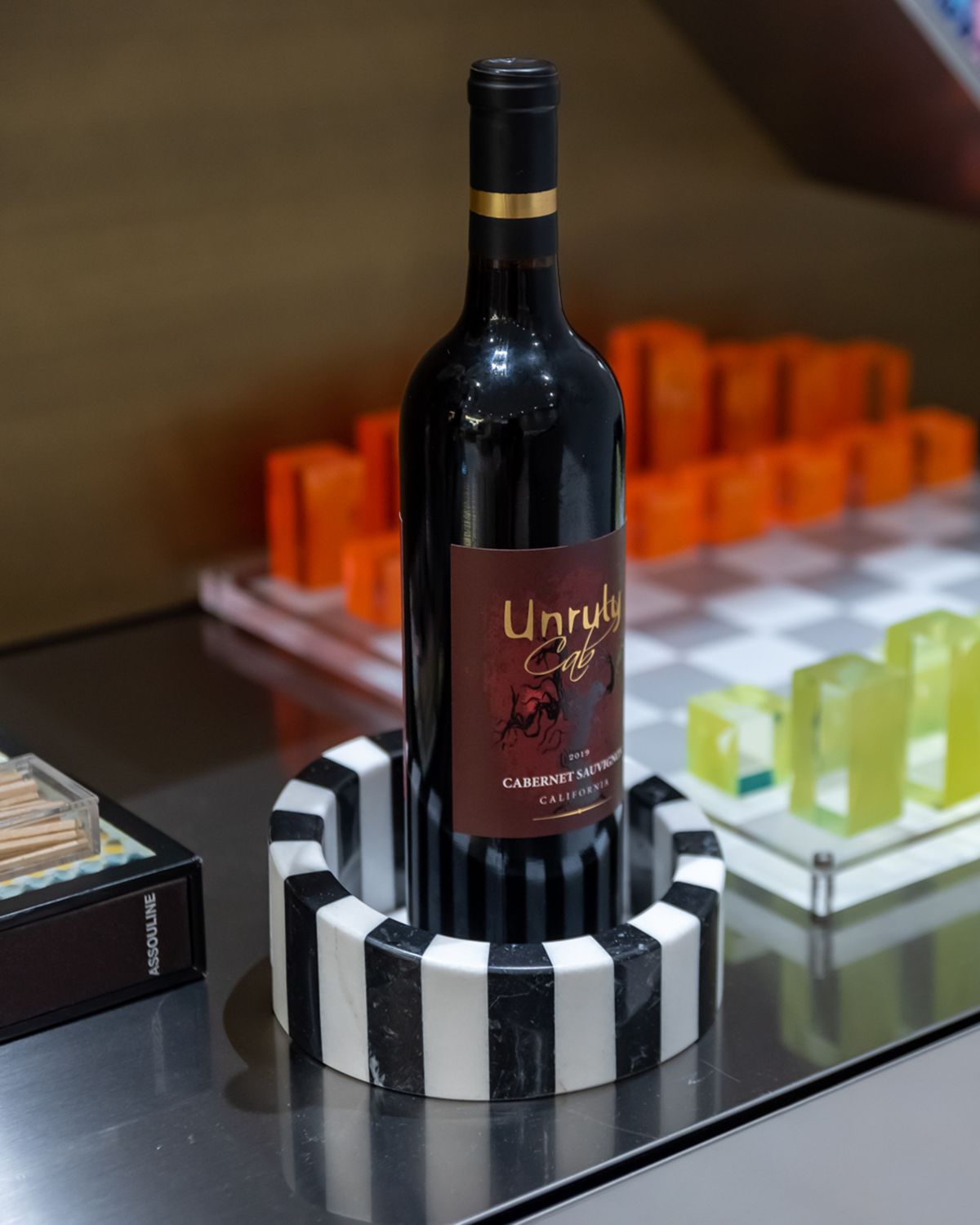 Vetta Home One Bottle Striped Marble Wine Stand