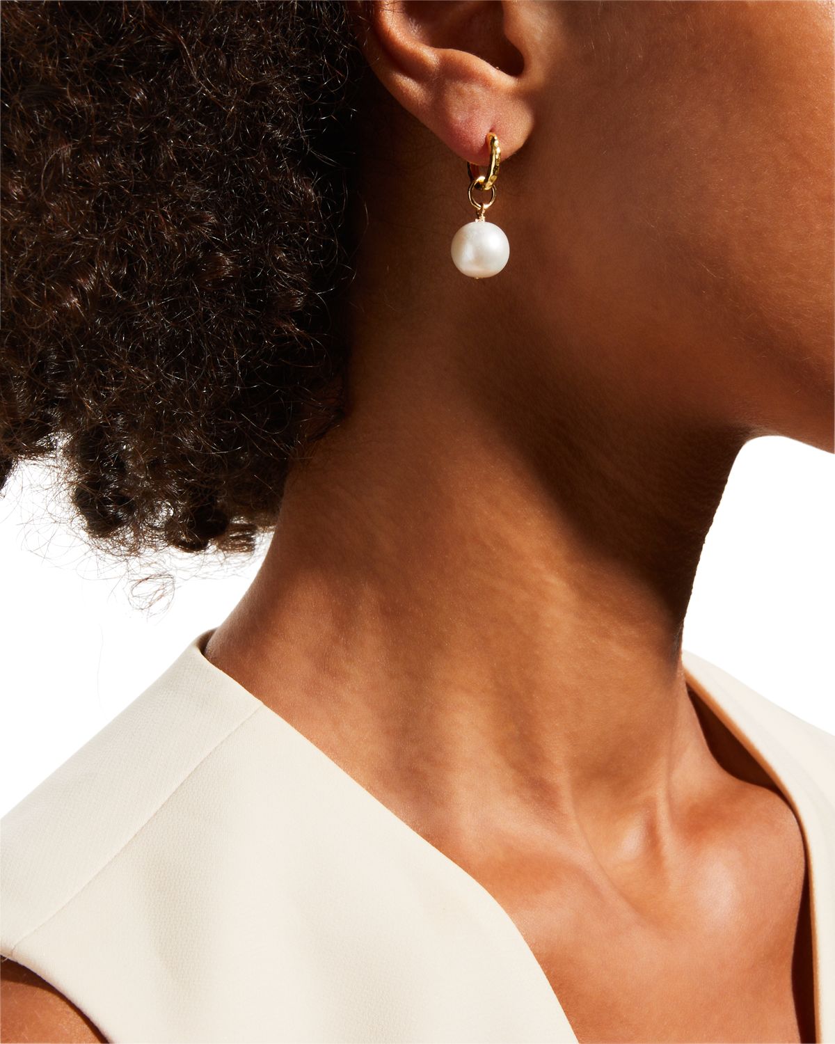 Margo Morrison Freshwater Pearl Hammered Huggie Earrings