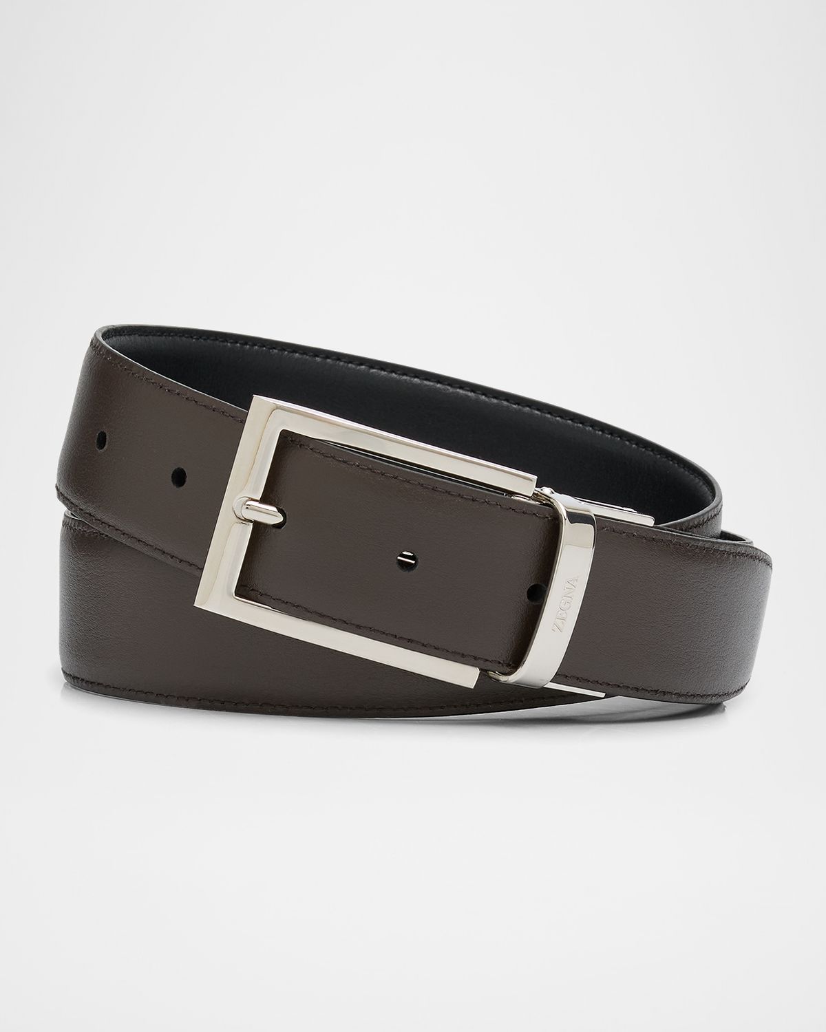 ZEGNA Men 's Reversible Adjustable Leather Belt