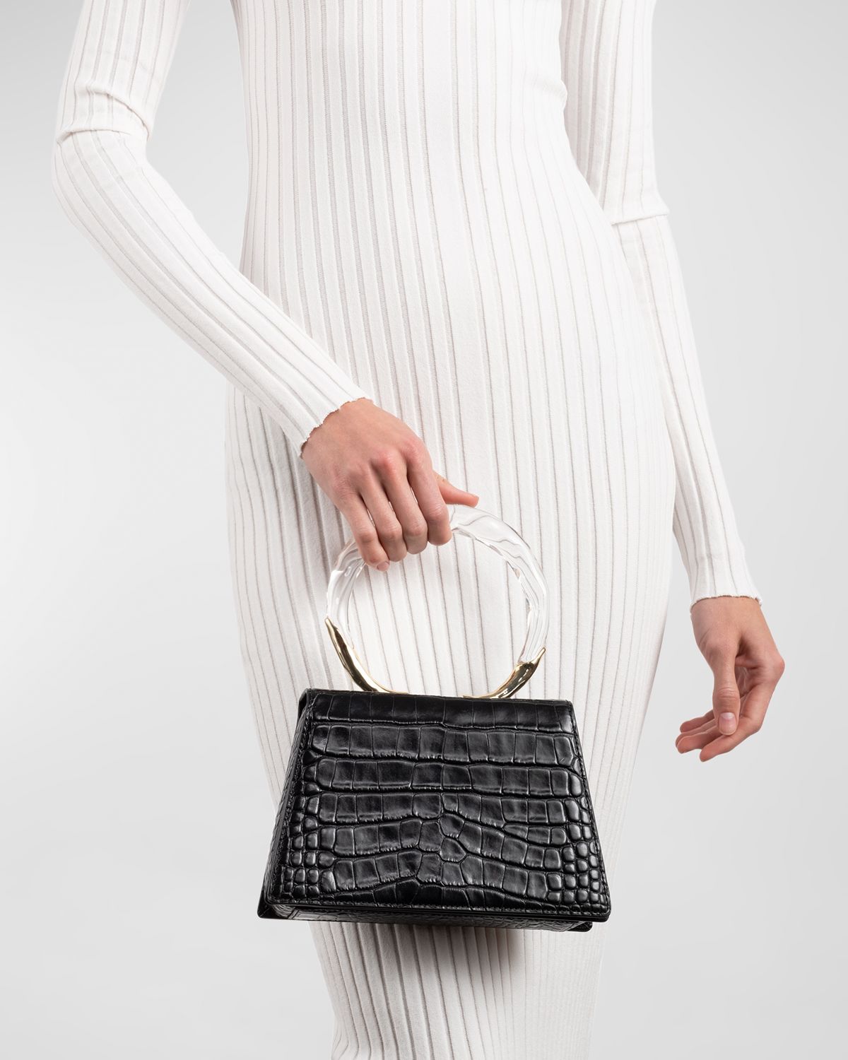 Alexis Bittar Lucite Quad Croc-Embossed Top-Handle Bag