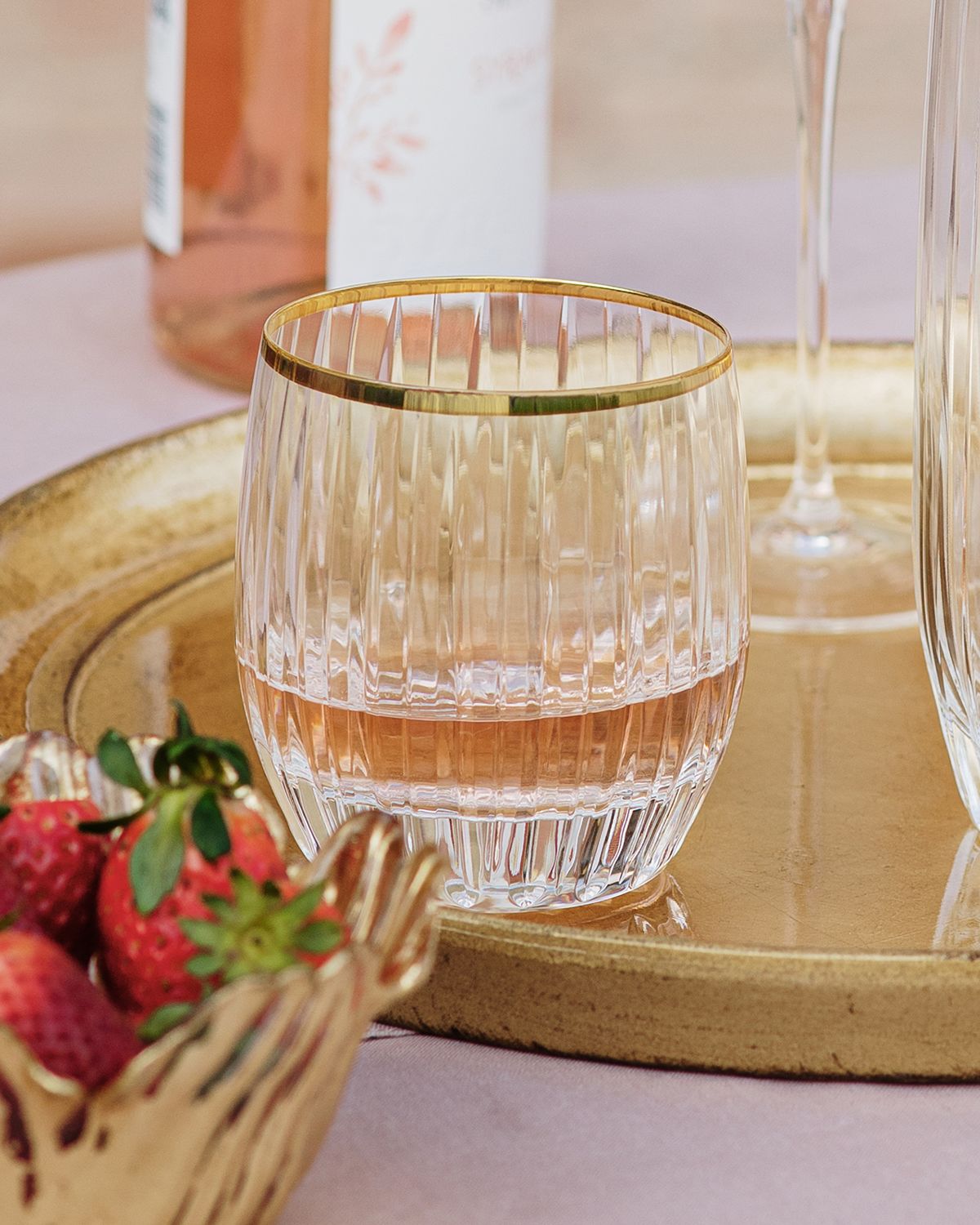 Vietri Natalia Gold Rim Double Old-Fashioned Glass