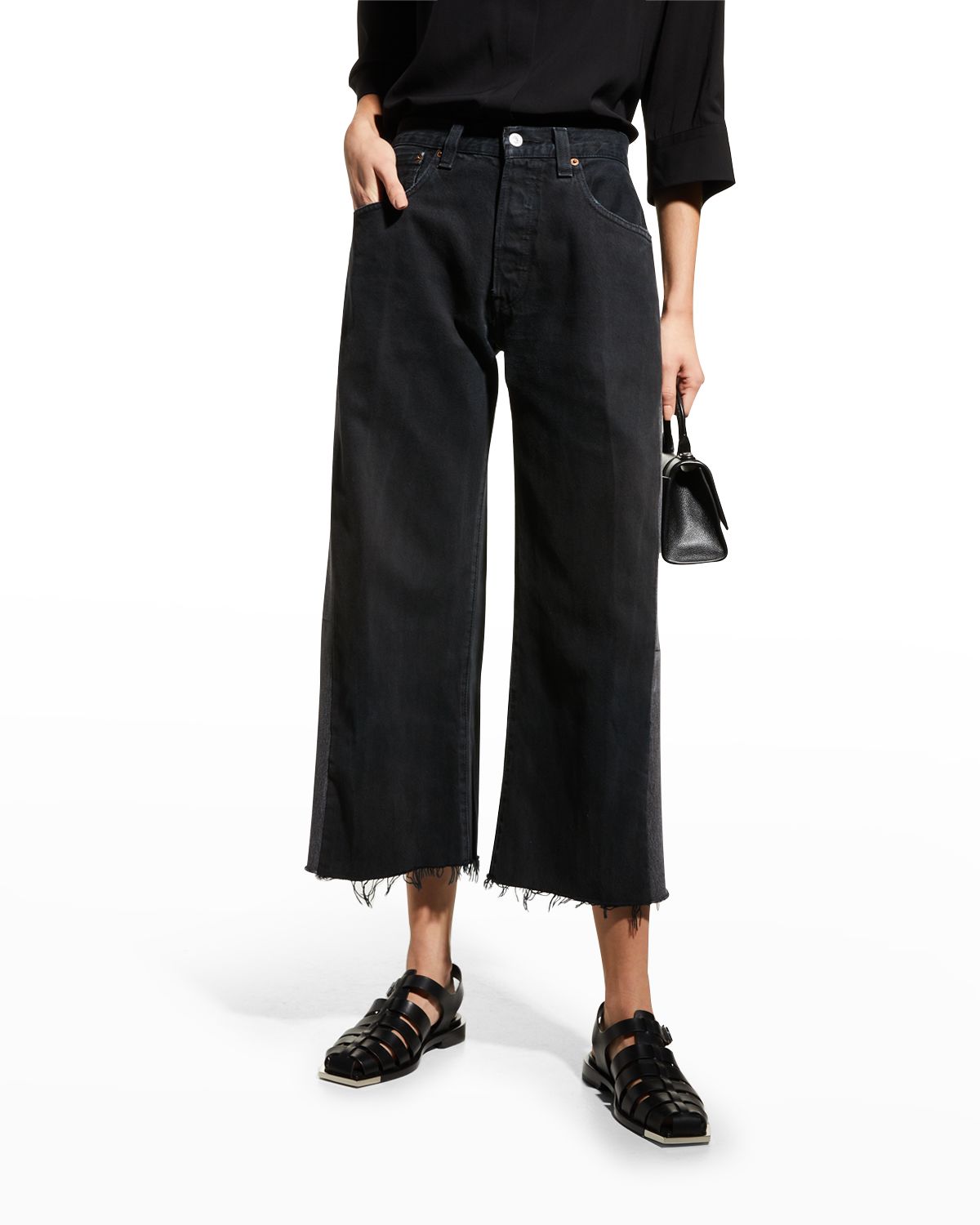 B SIDES Lasso Rework Cropped Wide-Leg Jeans