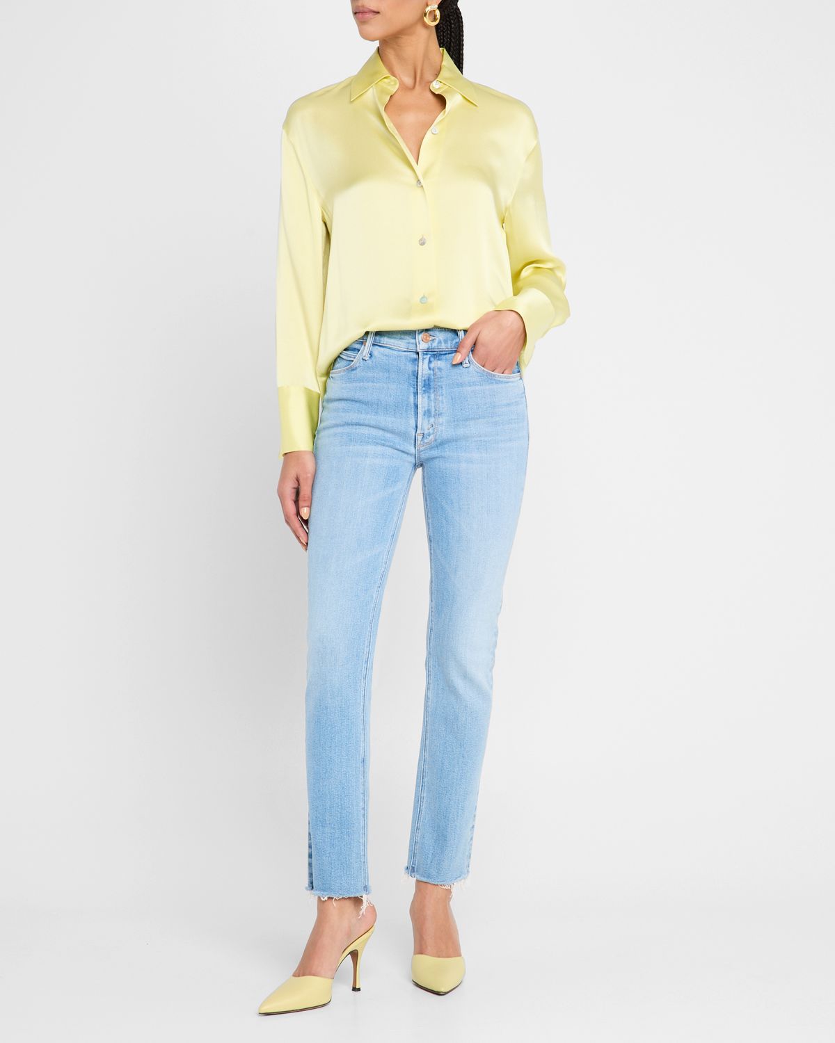 MOTHER The Mid-Rise Dazzler Ankle Fray Jeans