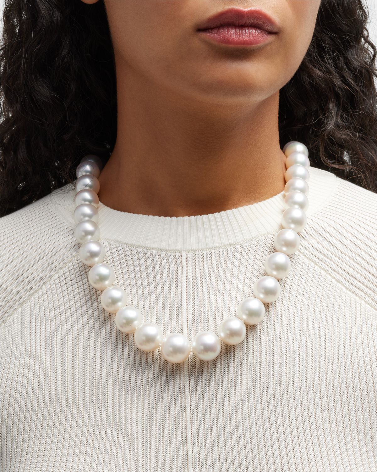 Assael Graduating White South Sea Pearl Necklace with Platinum Diamond Clasp, 27.75"L