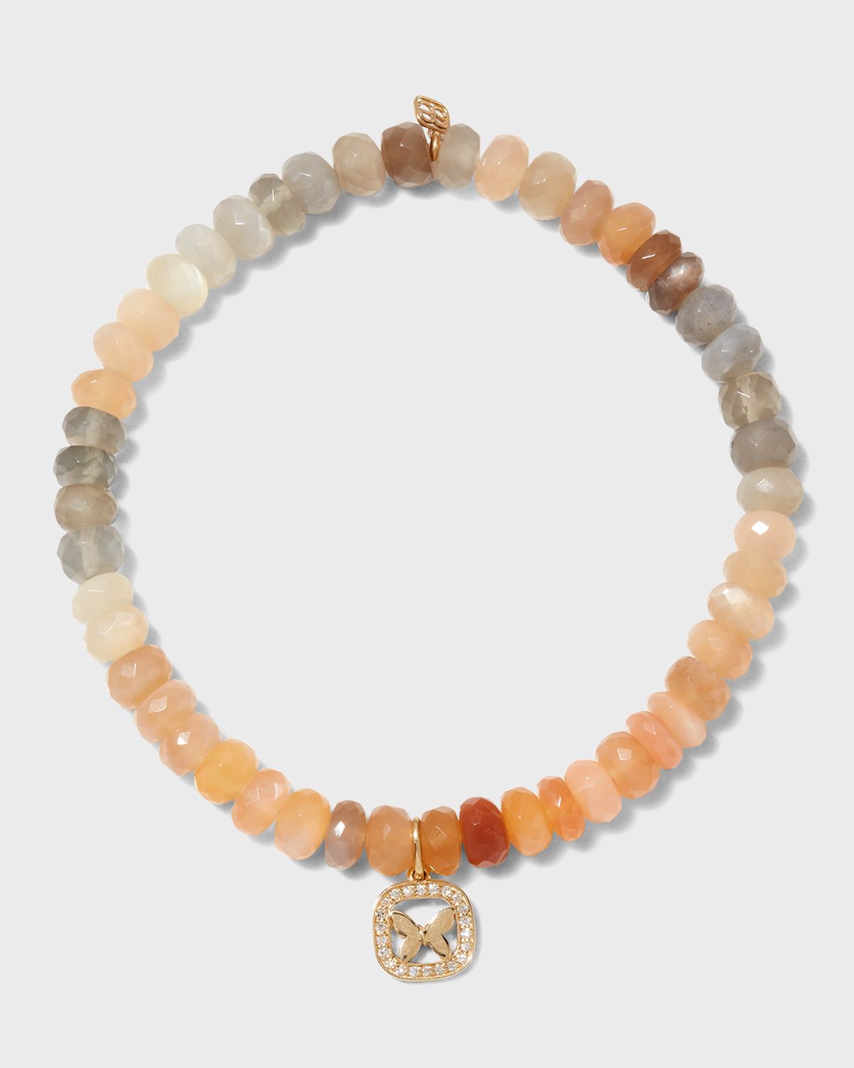 Sydney Evan Butterfly Open Icon Charm on Multi Moonstone Faceted Rondelle Bracelet