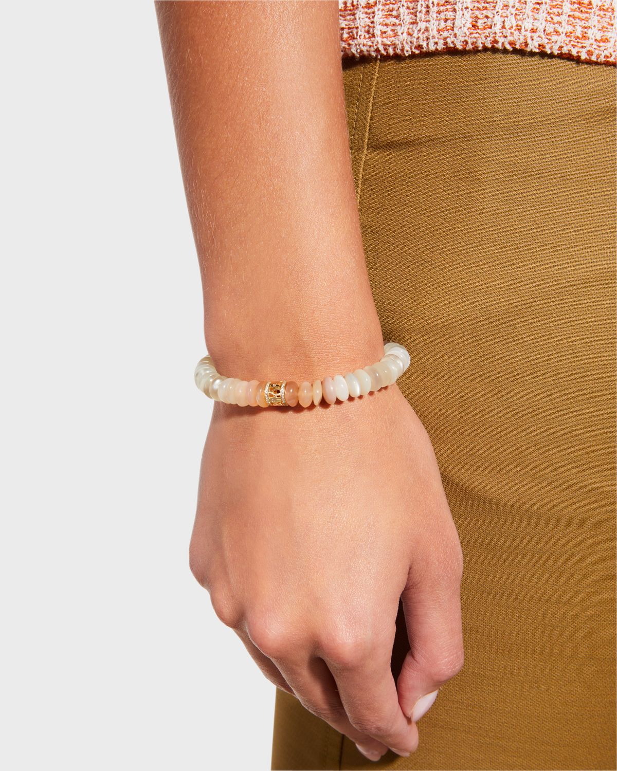Sydney Evan Lucky Rondelle on Multi Moonstone Smooth Rondelle Bracelet