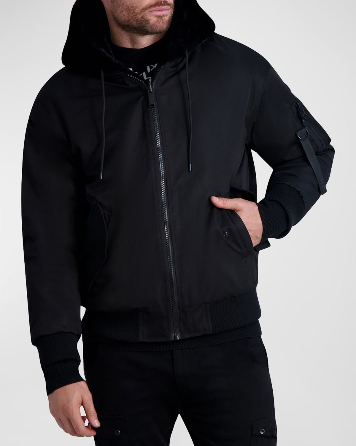 Karl Lagerfeld Paris Men 's Reversible Bomber Jacket w/ Faux Fur | Thumbnail 5 Karl Lagerfeld Paris Men 's Reversible Bomber Jacket w/ Faux Fur | Thumbnail 5
