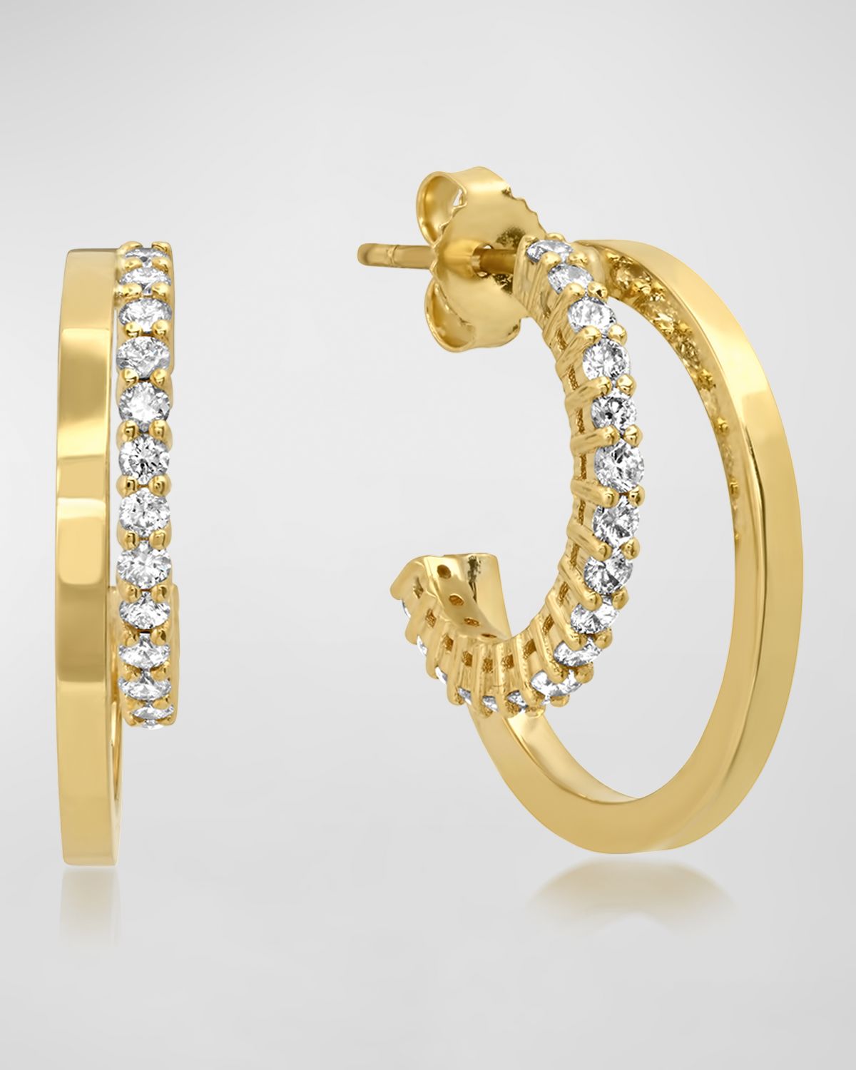 Jennifer Meyer Double Hoop Earrings with 4-Prong Diamond Detail