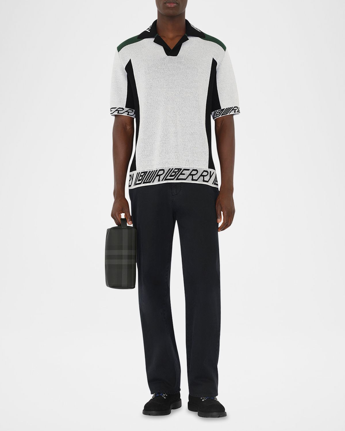 Burberry Men 's Charcoal Check Leather Travel Zip Pouch