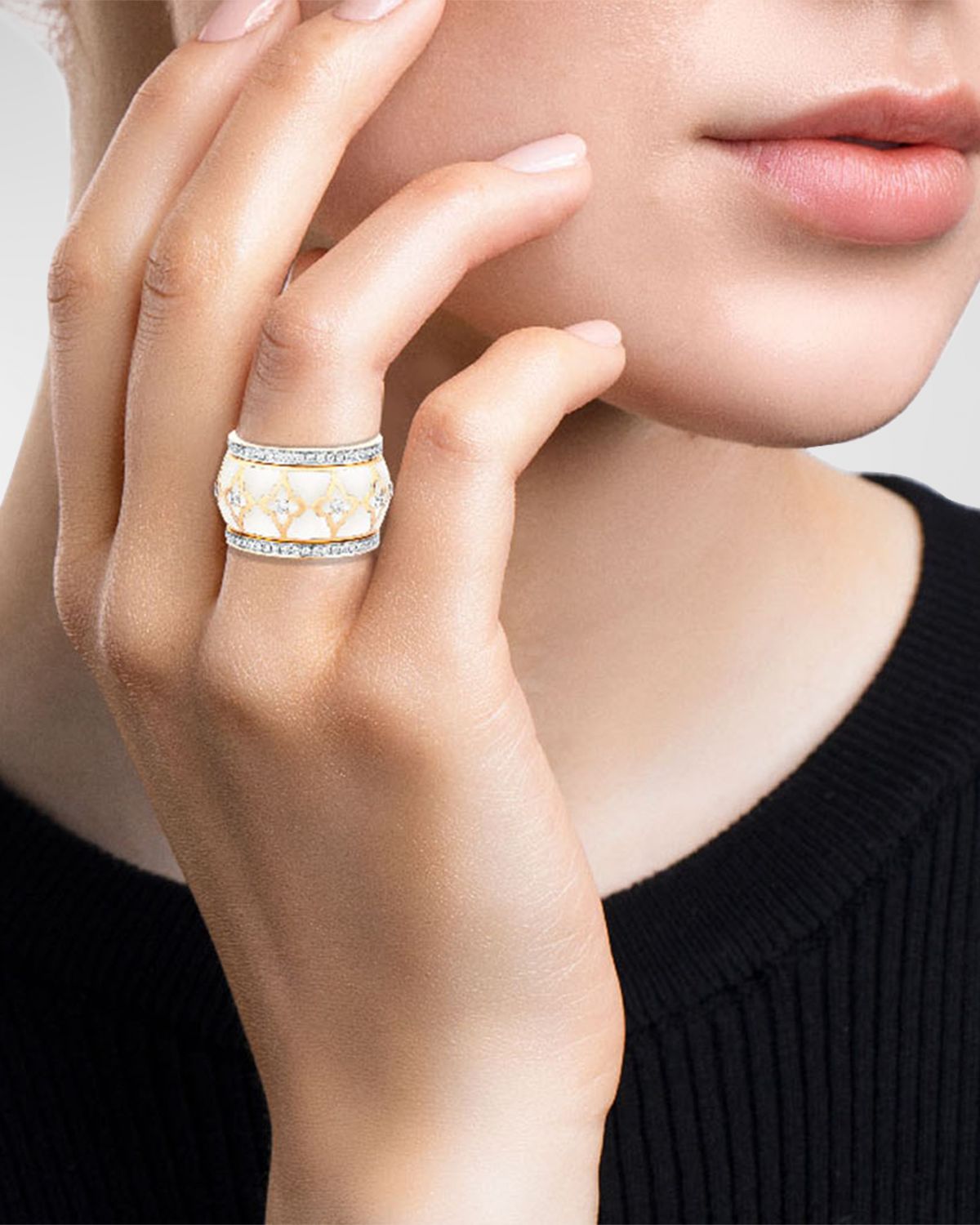 Farah Khan Atelier 18K Yellow Gold Atlas White Rings, Set of 3, Size 7