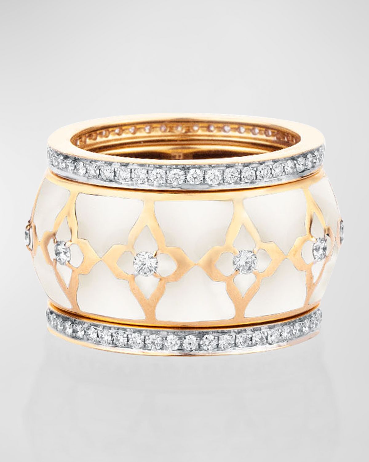 Farah Khan Atelier 18K Yellow Gold Atlas White Rings, Set of 3, Size 7
