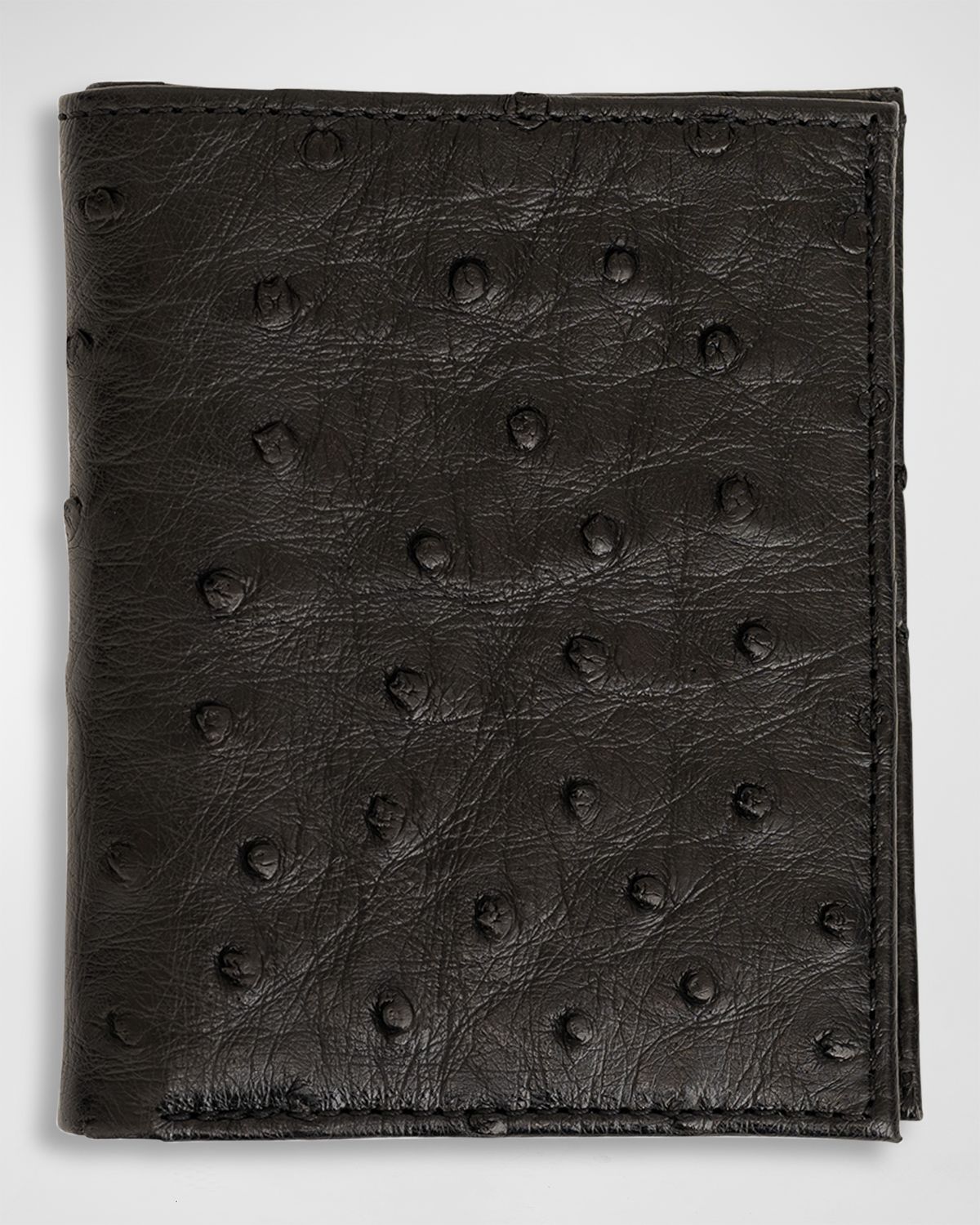 Abas Men 's Ostrich Leather Bifold Wallet w/ ID Window