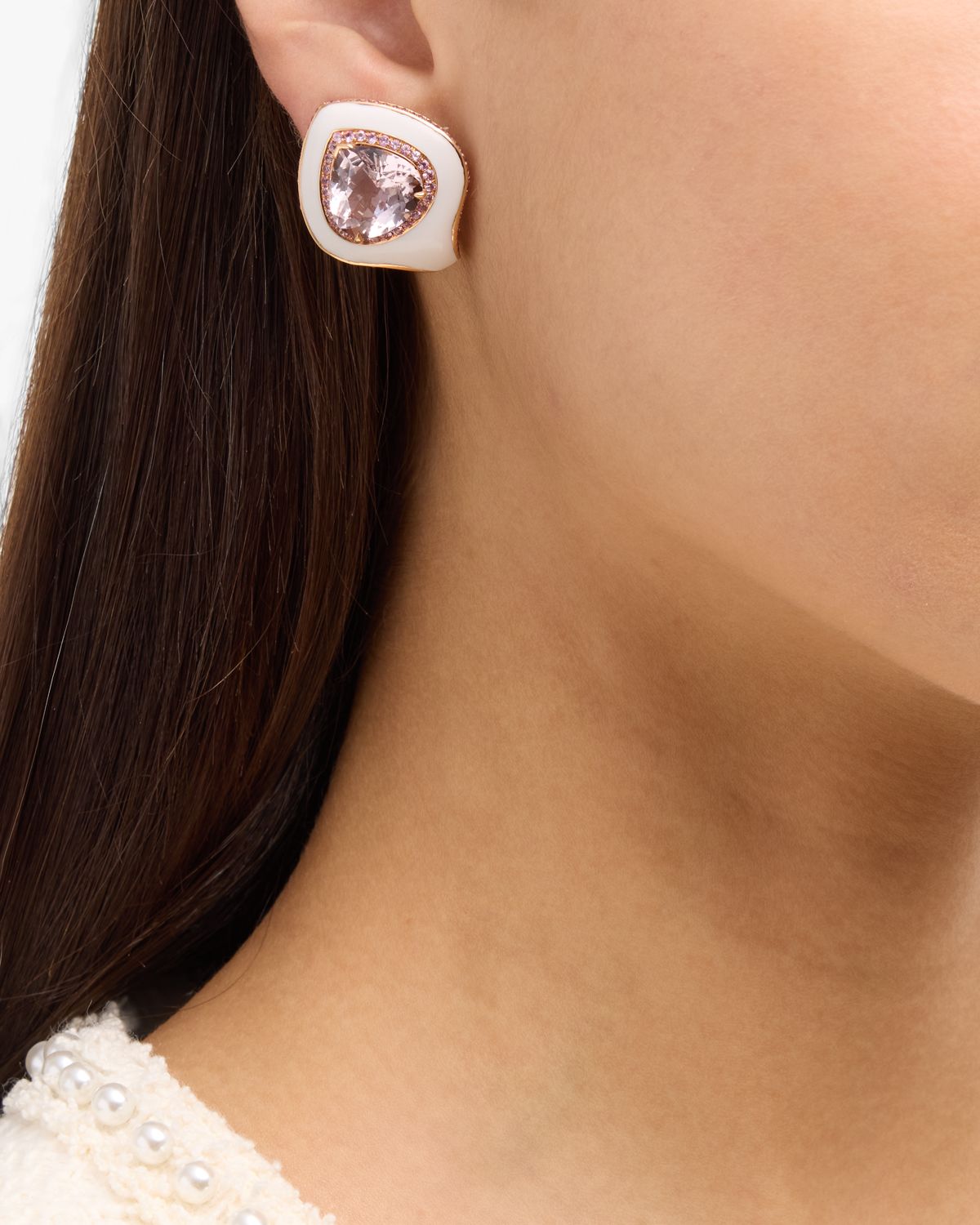 Cicada Jewelry 18K Rose Gold Morganite and Pink Sapphire Enamel Earrings