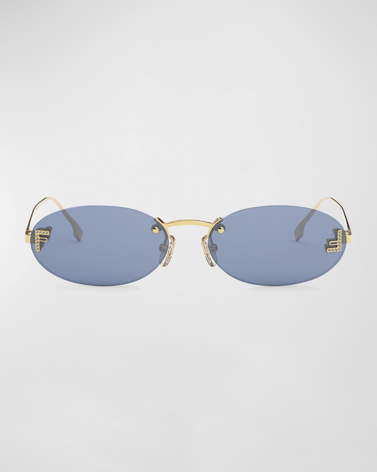 Fendi Embellished FF Oval Metal Sunglasses