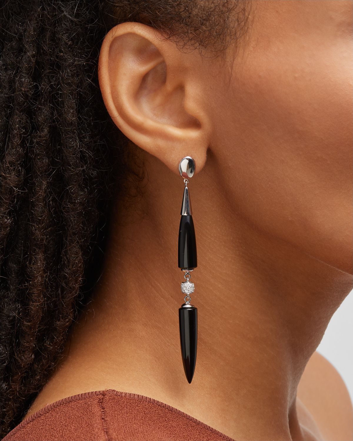 Sanalitro 18K White Gold Look At Me Earrings with Black Onyx and Diamonds