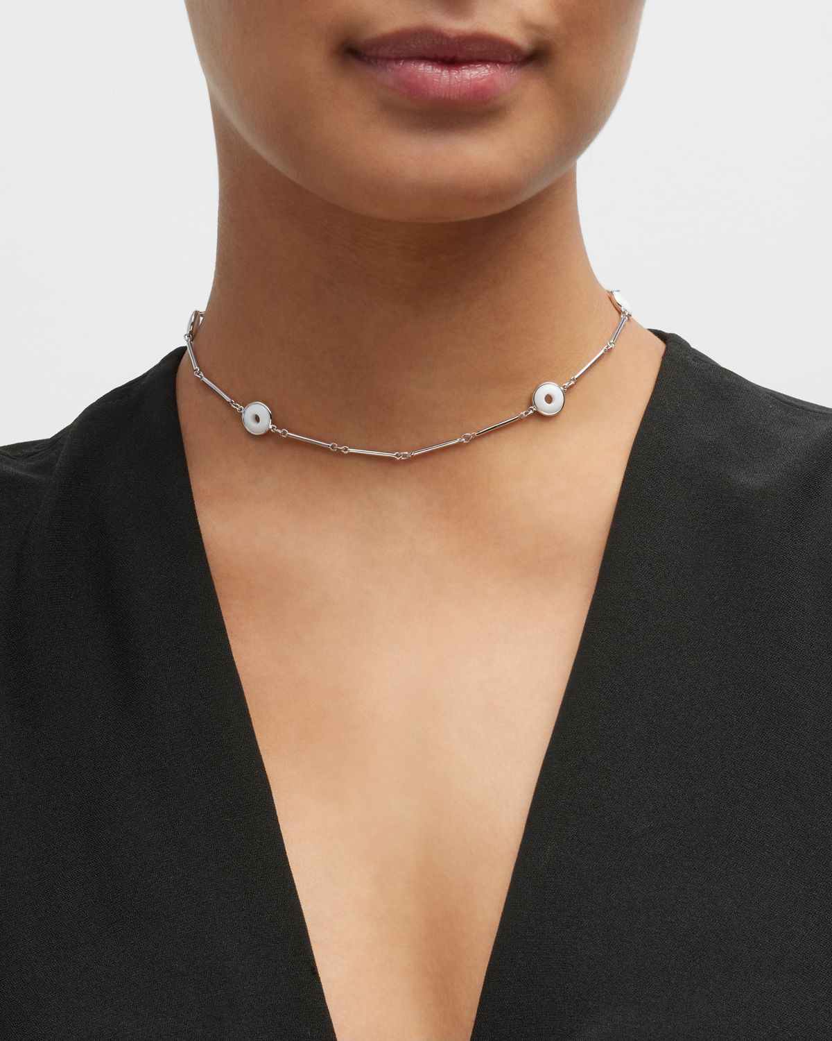 Sanalitro 18K White Gold Universe Necklace with White Agate Rounds