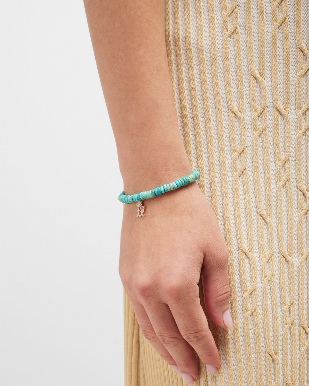 Sydney Evan Eye Heart TX Charm on Arizona Turquoise Faceted Wheel Bracelet