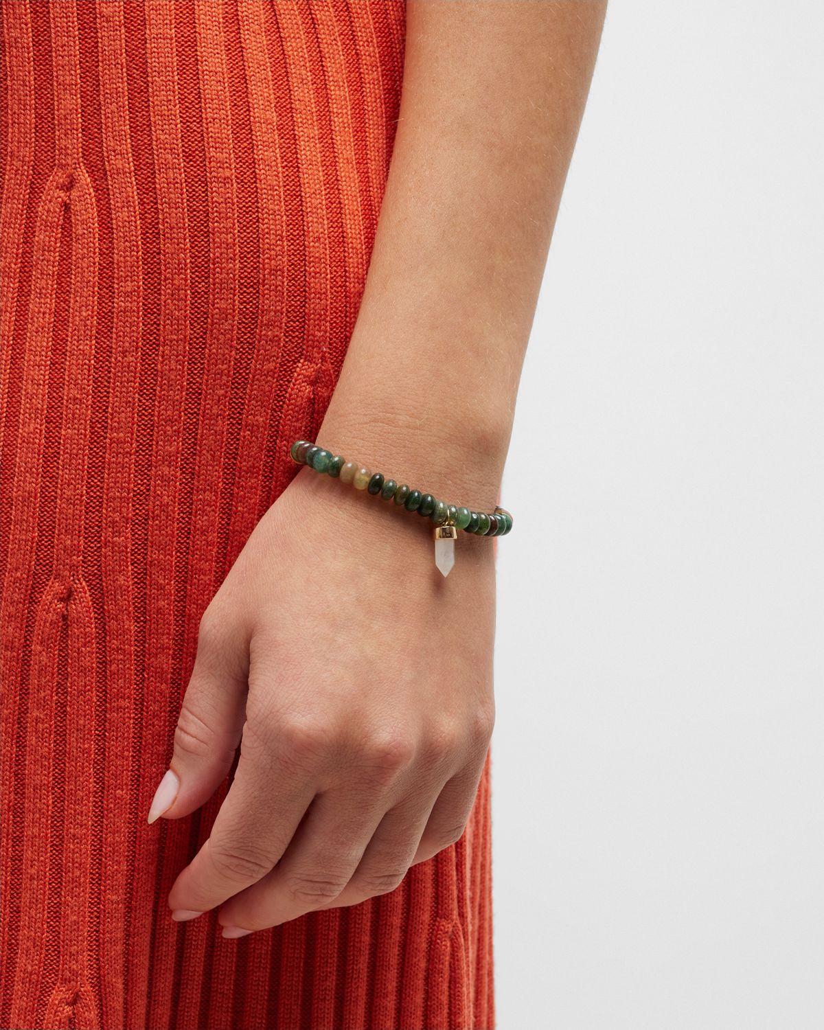 Sydney Evan Evil Eye Short Stone Point on Indian Agate Smooth Rondelle Bracelet