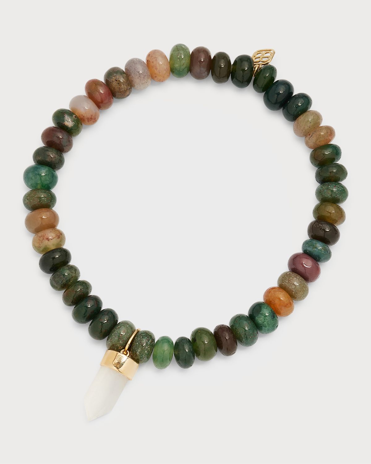Sydney Evan Evil Eye Short Stone Point on Indian Agate Smooth Rondelle Bracelet