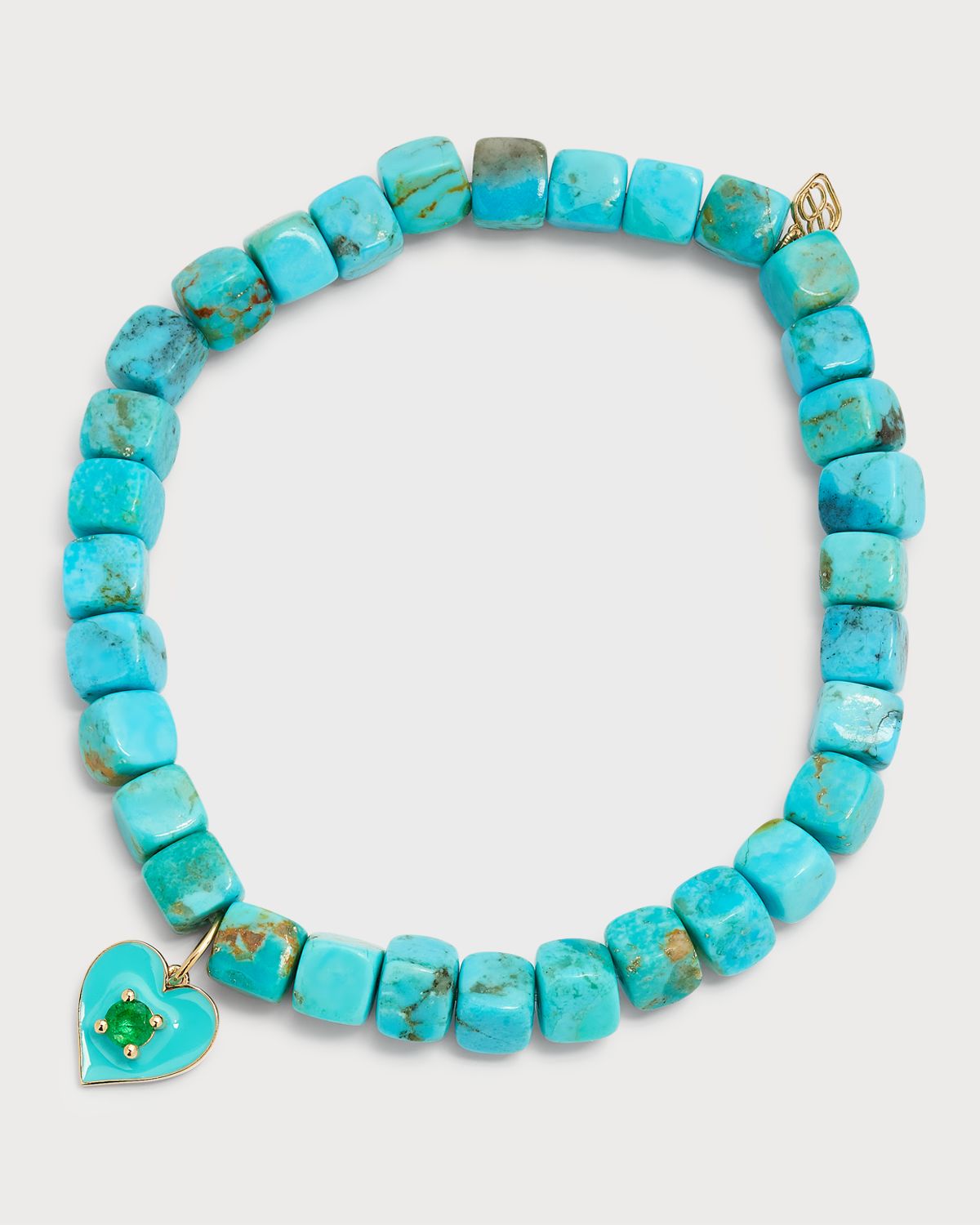 Sydney Evan Enamel Heart with Prong-Set Stone on Turquoise Smooth Cube Bracelet