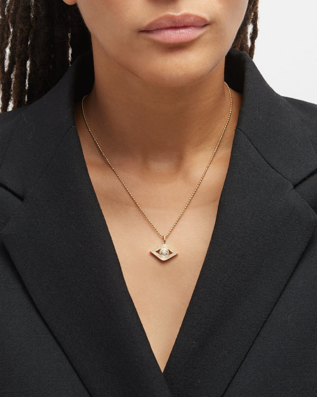 Sydney Evan Fluted Evil Eye Diamond Pendant Necklace