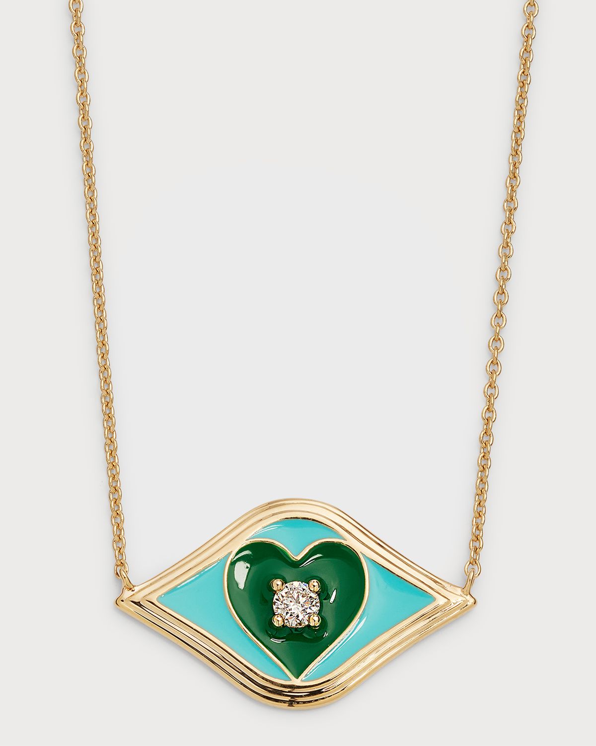 Sydney Evan 14K Fluted Enamel Evil Eye Heart Pendant Necklace